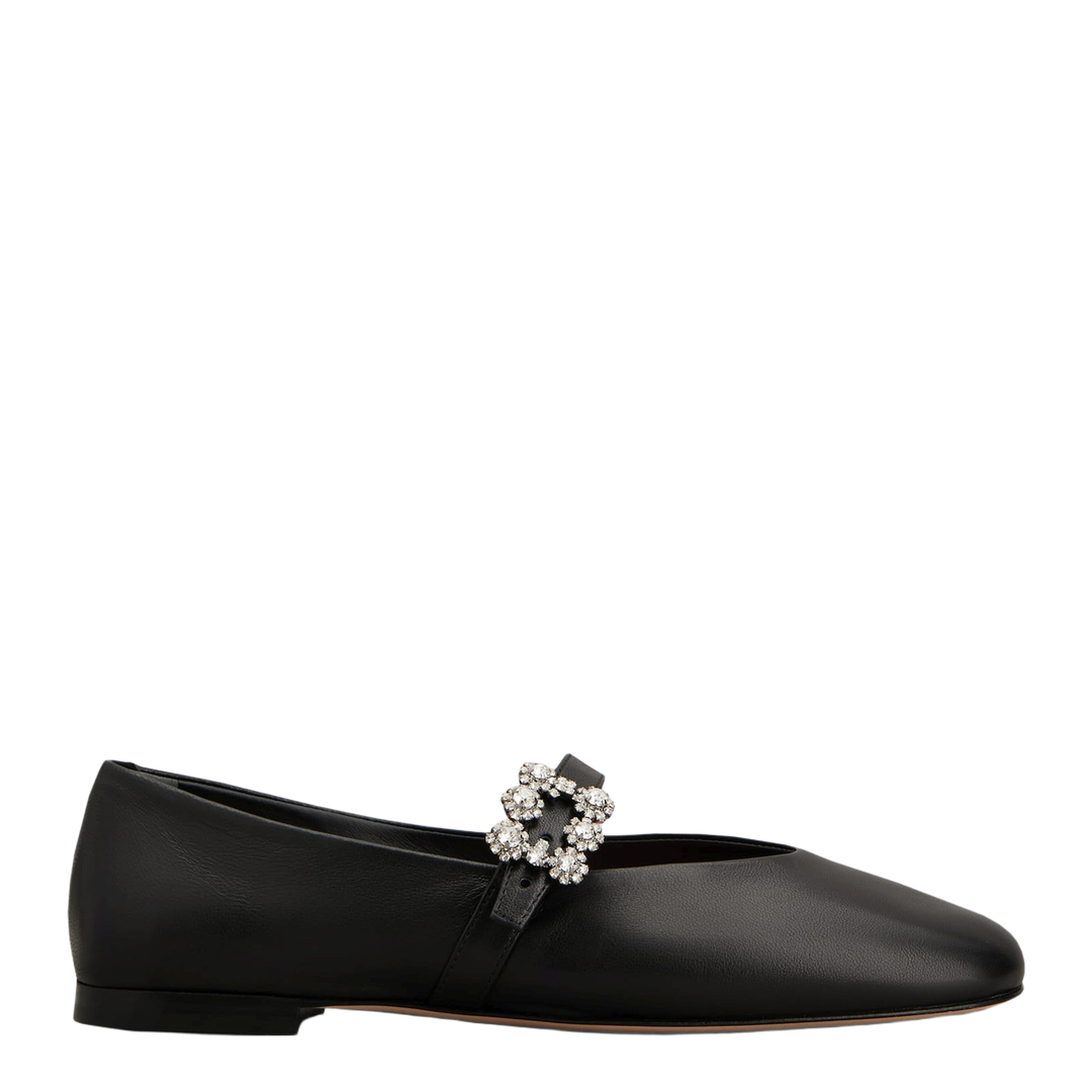 Black Leather Efflorescence Ballet Flats with a Strap - Image 1