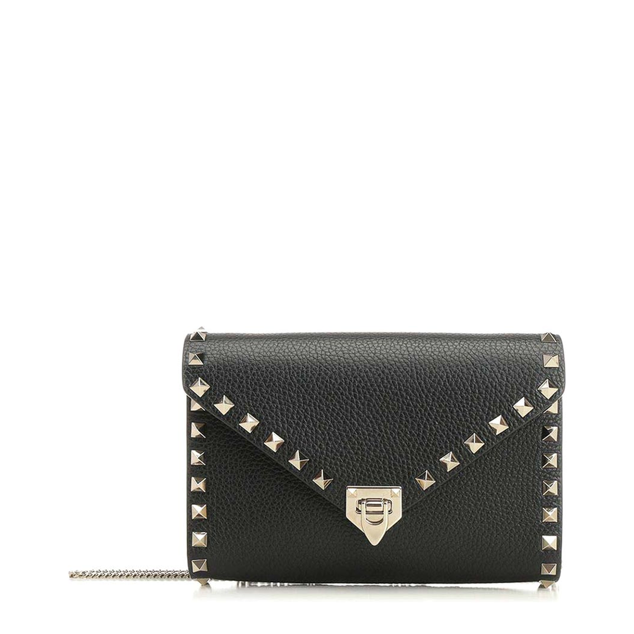 Rockstud Grainy Calfskin Wallet On Chain - Black - Image 5