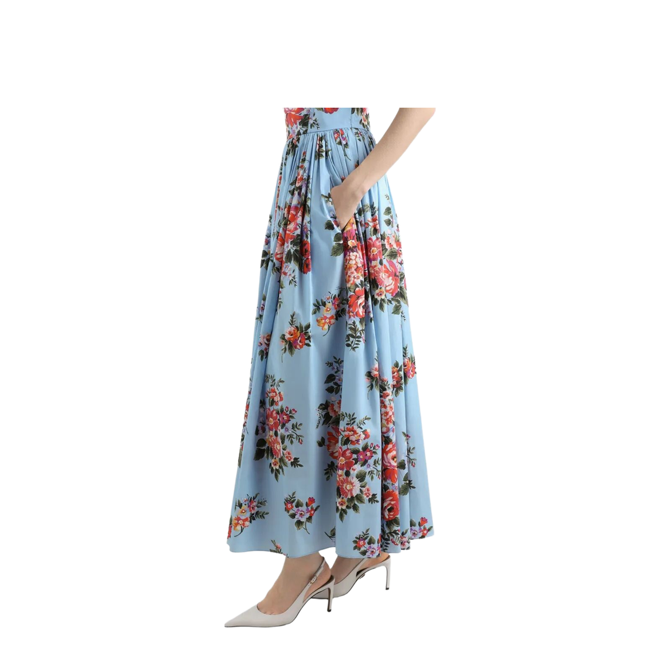 Flower Bouquet-Print Cotton Long Dress - Image 4