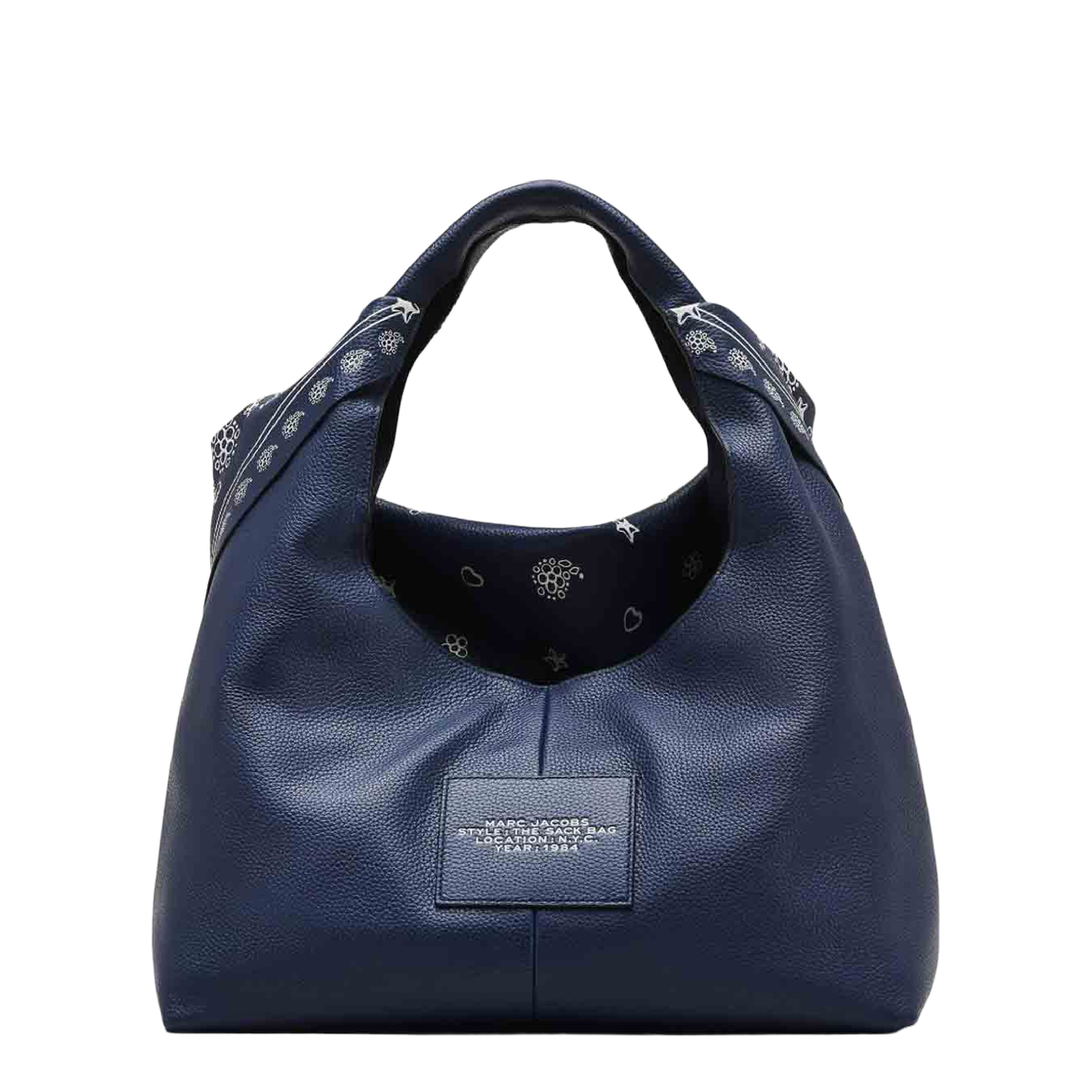 The Sack Bag Medium Full Grain Leather Shoulder Bag - Navy Multi - Image 5
