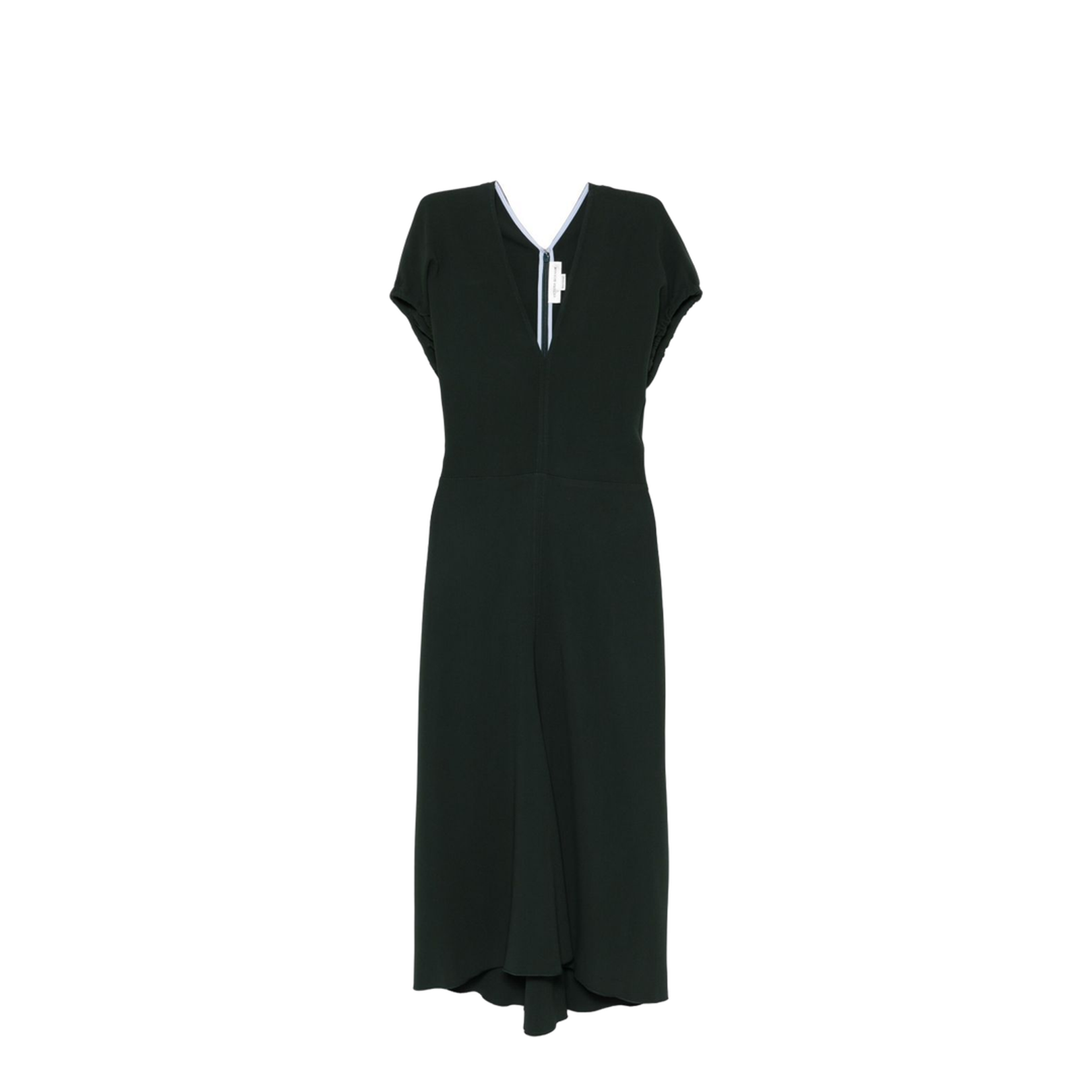 V-Neck Blouson Midi Dress in Black - Image 1