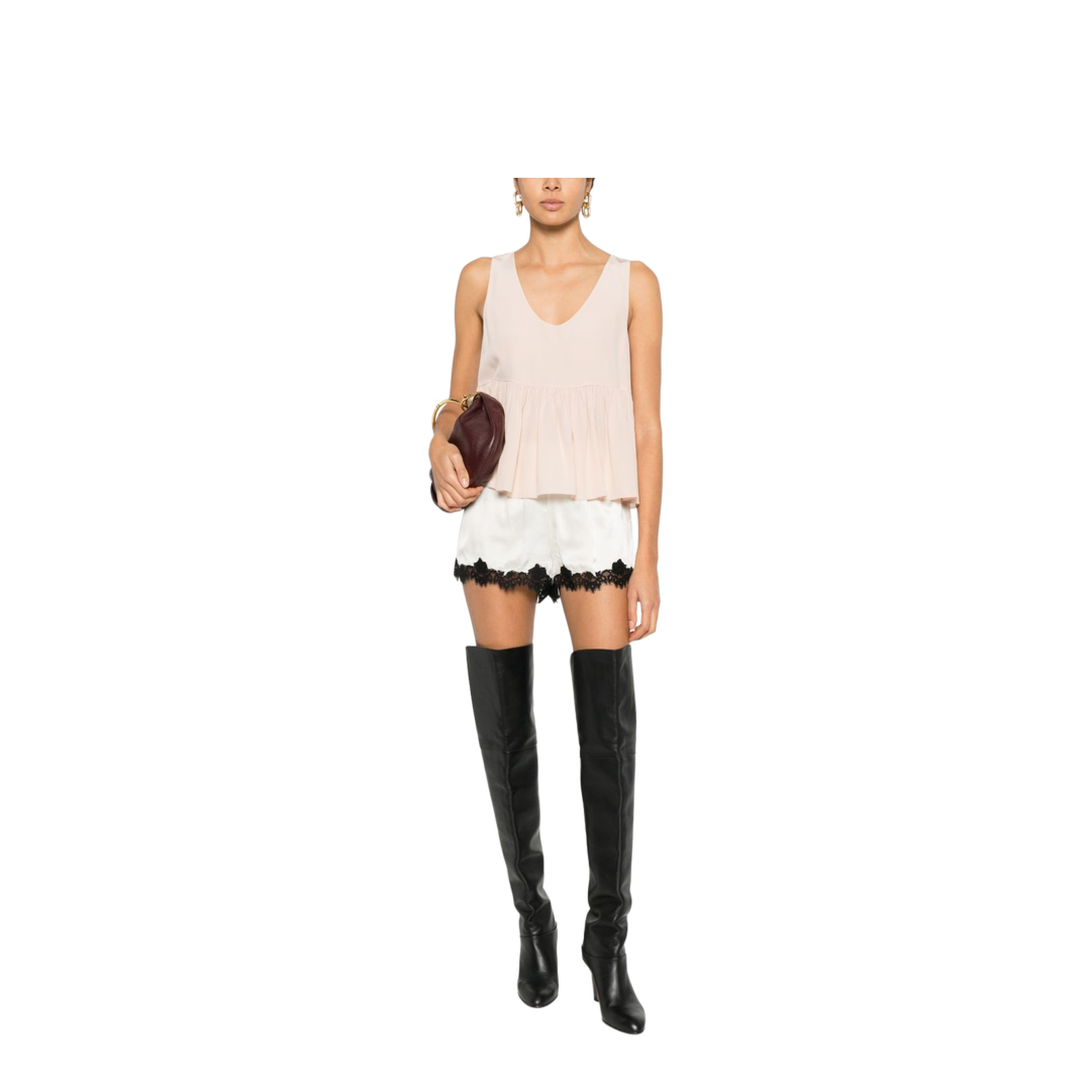 Gathered Sleeveless Top in Crêpe de Chine Pink - Image 3