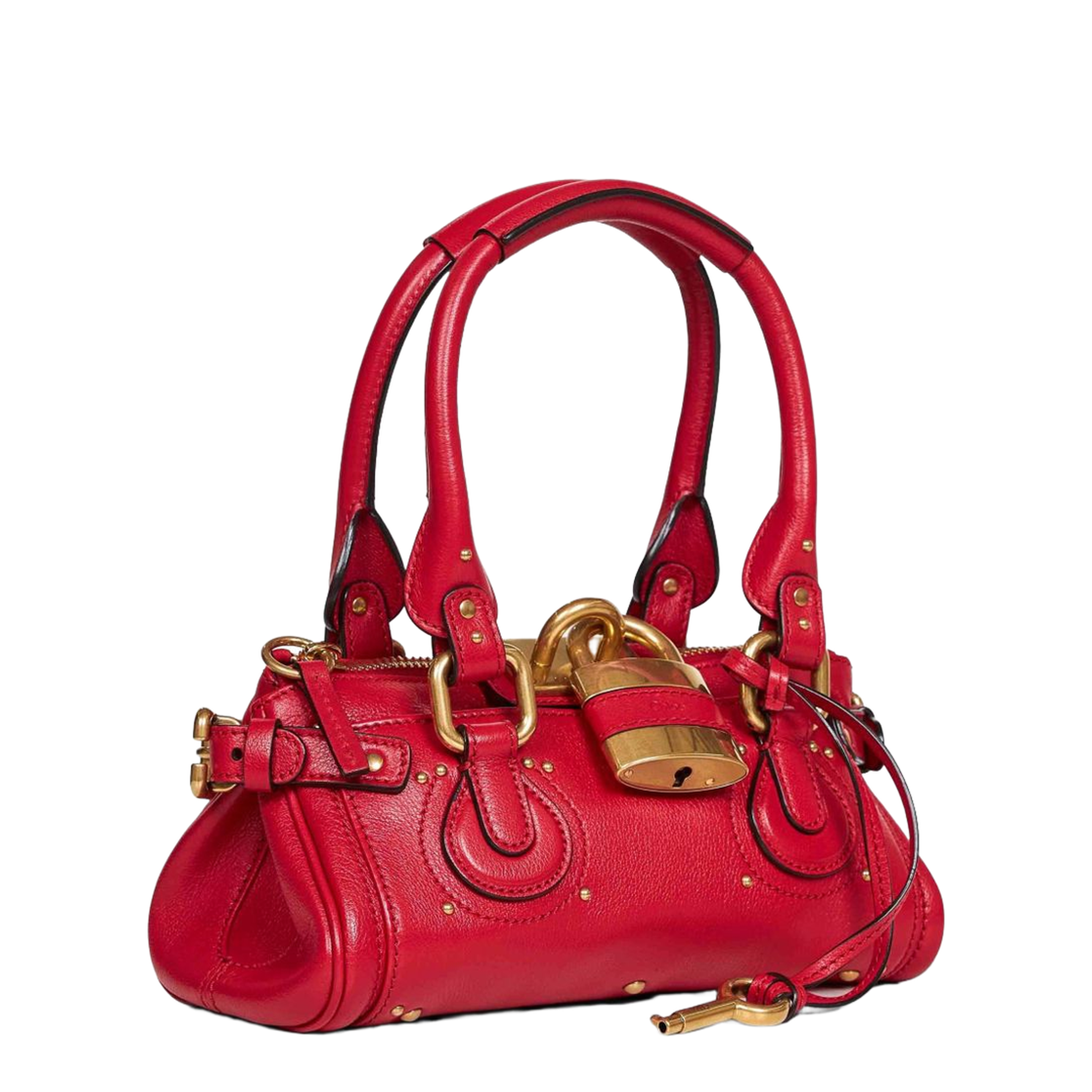Paddington Small Grained Buffalo Leather Shoulder Bag - Tulip Red - Image 2