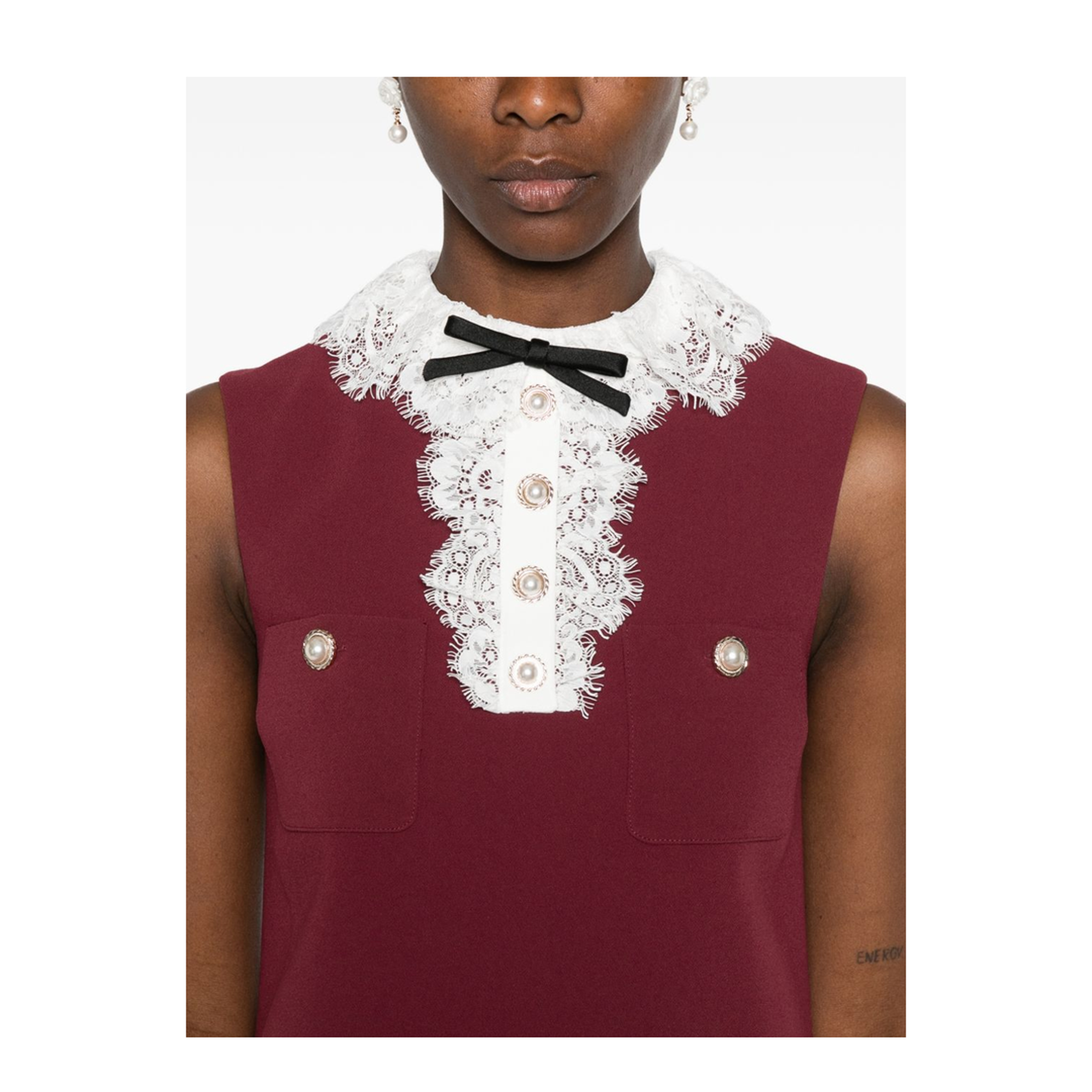 Embroidered Midi Dress with Bow - Image 3