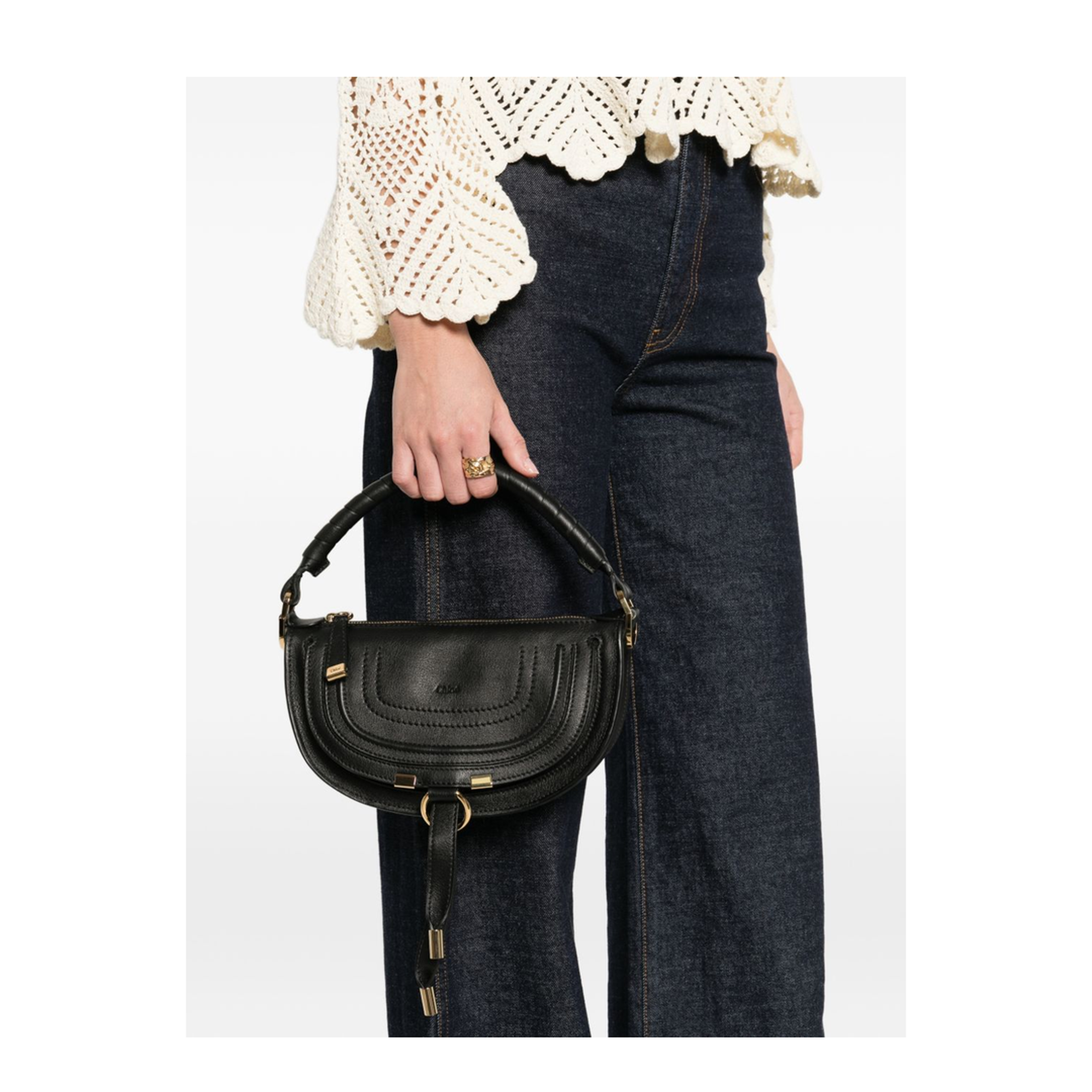Marcie Mini Calfskin Saddle Bag - Black - Image 3