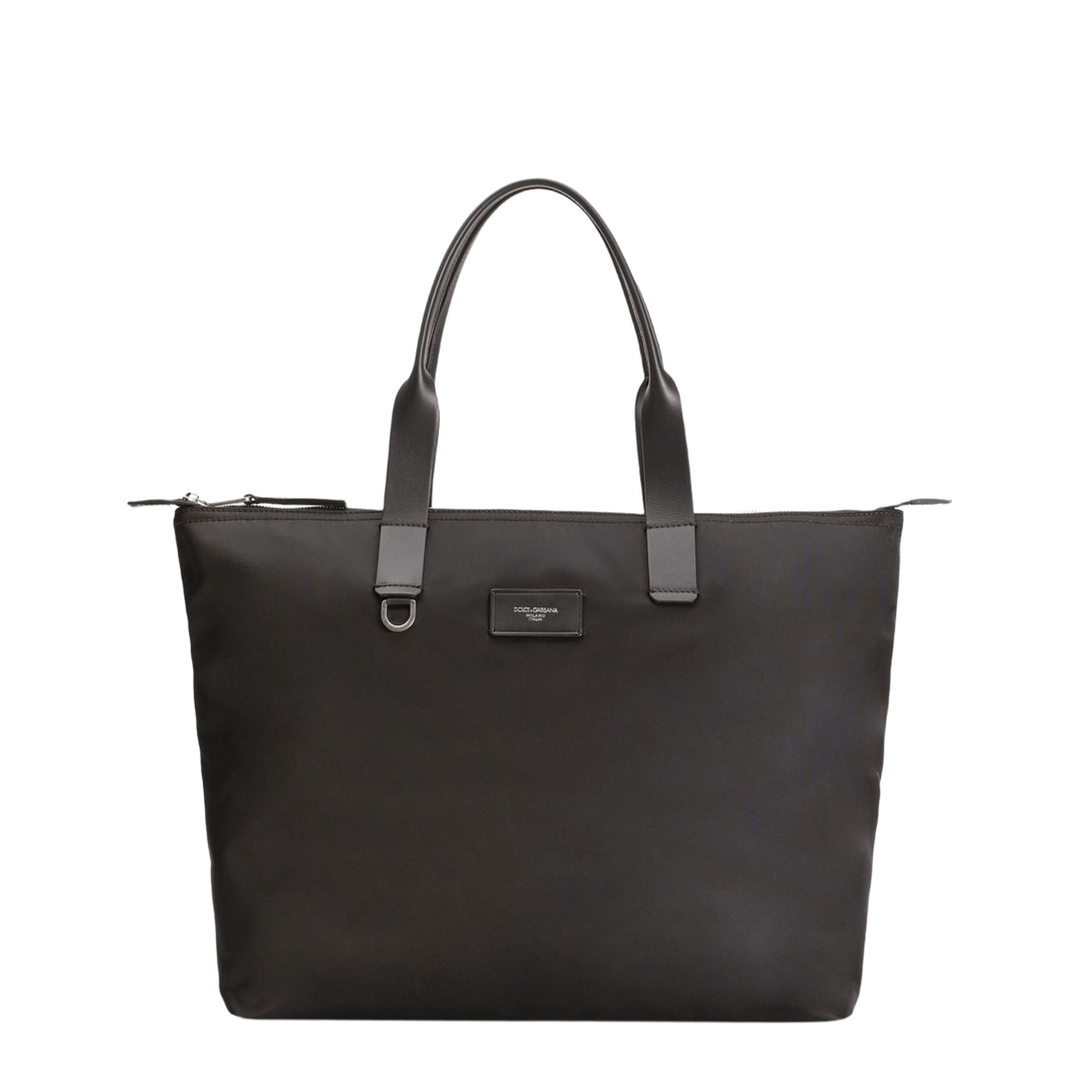 Adamo Small Nylon Smooth Calfskin Shopping Tote - Black - Image 1