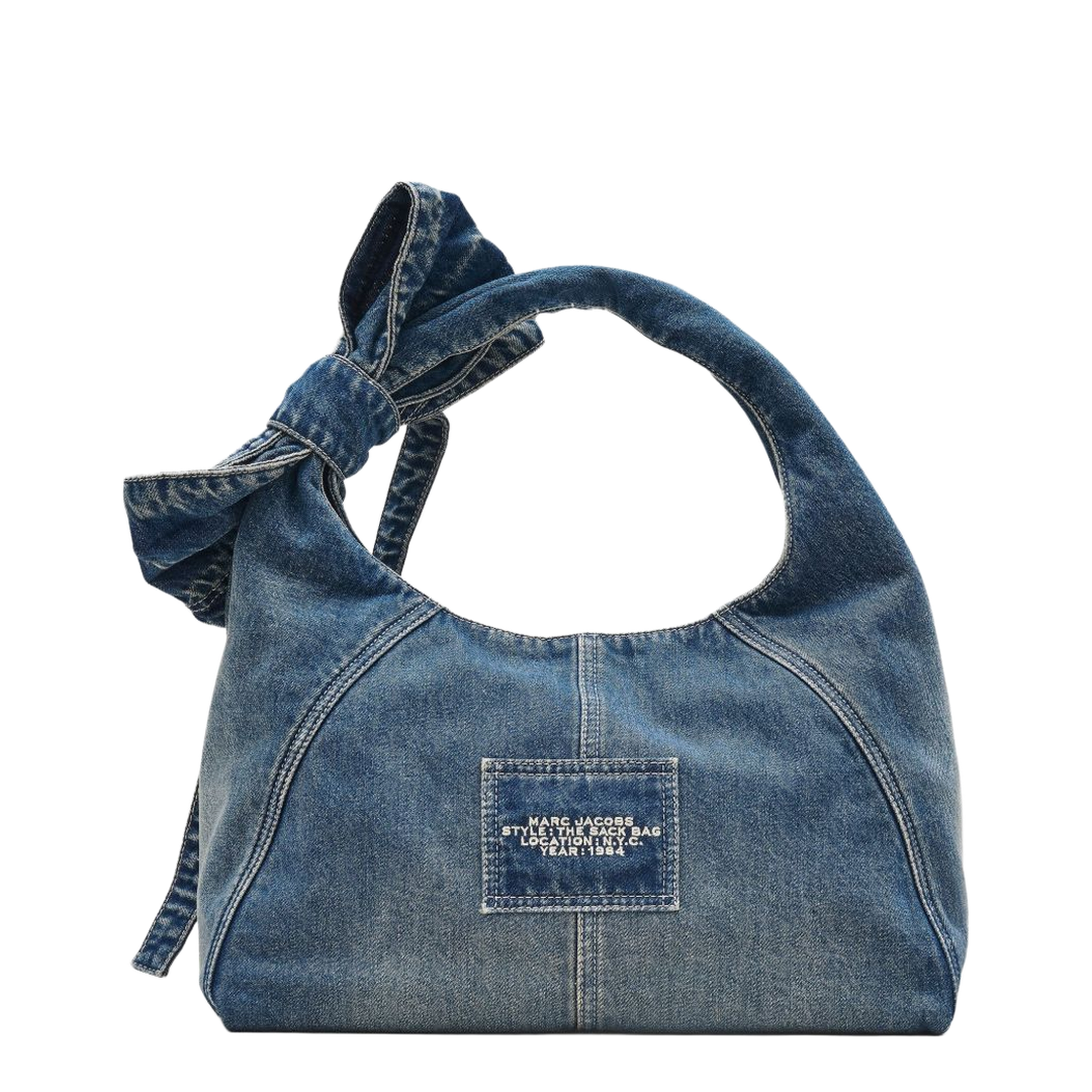 The Bow Medium Denim Sack Bag - Medium Wash Indigo - Image 4