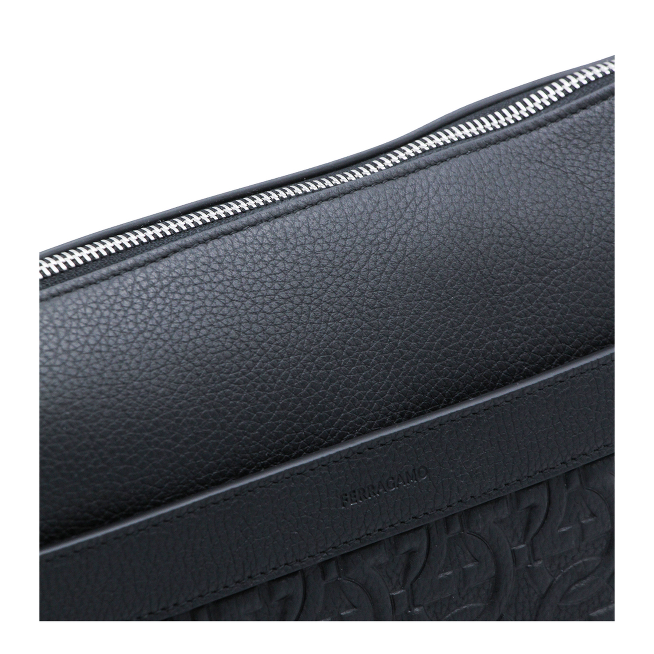 Gancini Messenger Bag In Embossed Leather - Black - Image 7