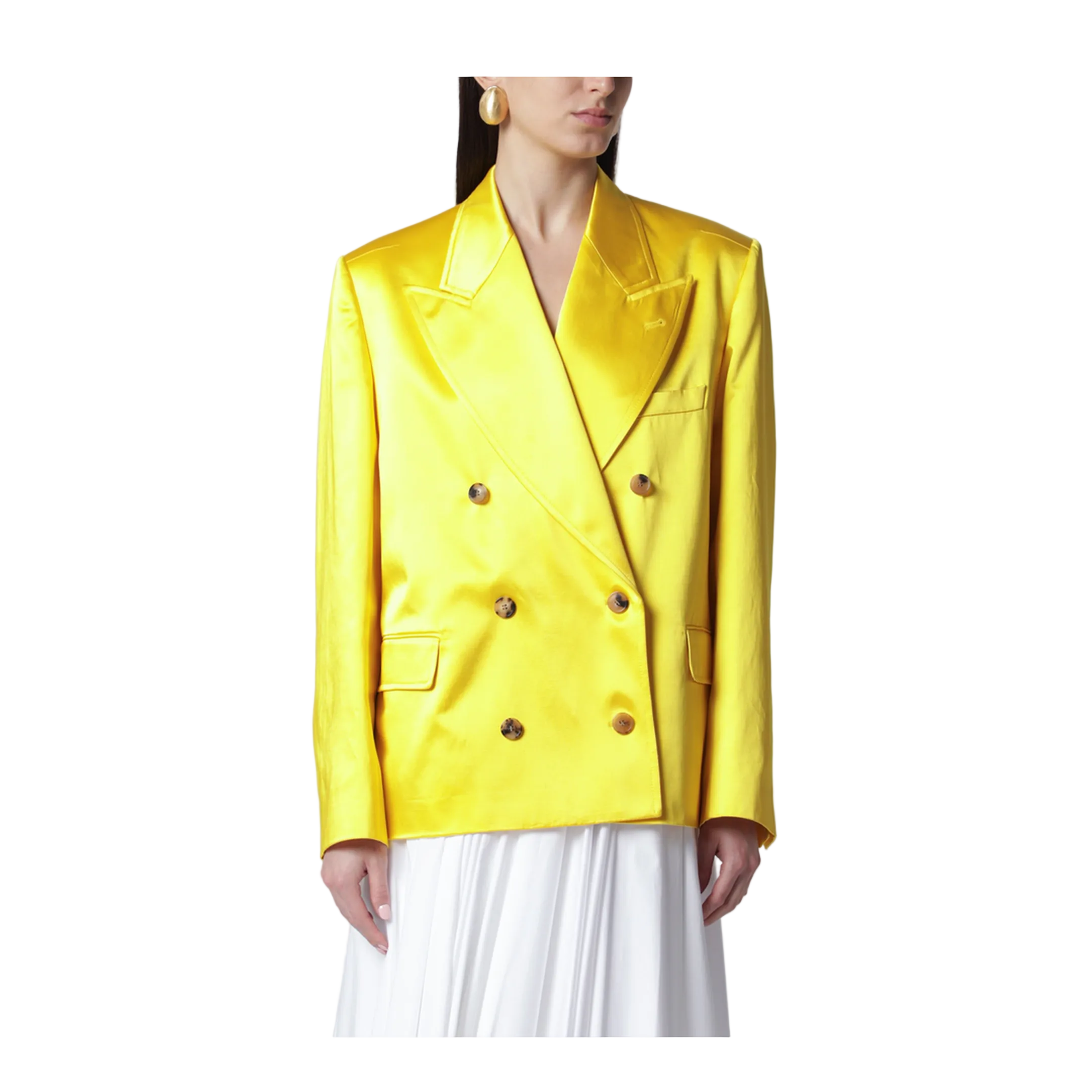 Double-Breasted Cotton Blend Jacket Shiny Yellow - Image 1