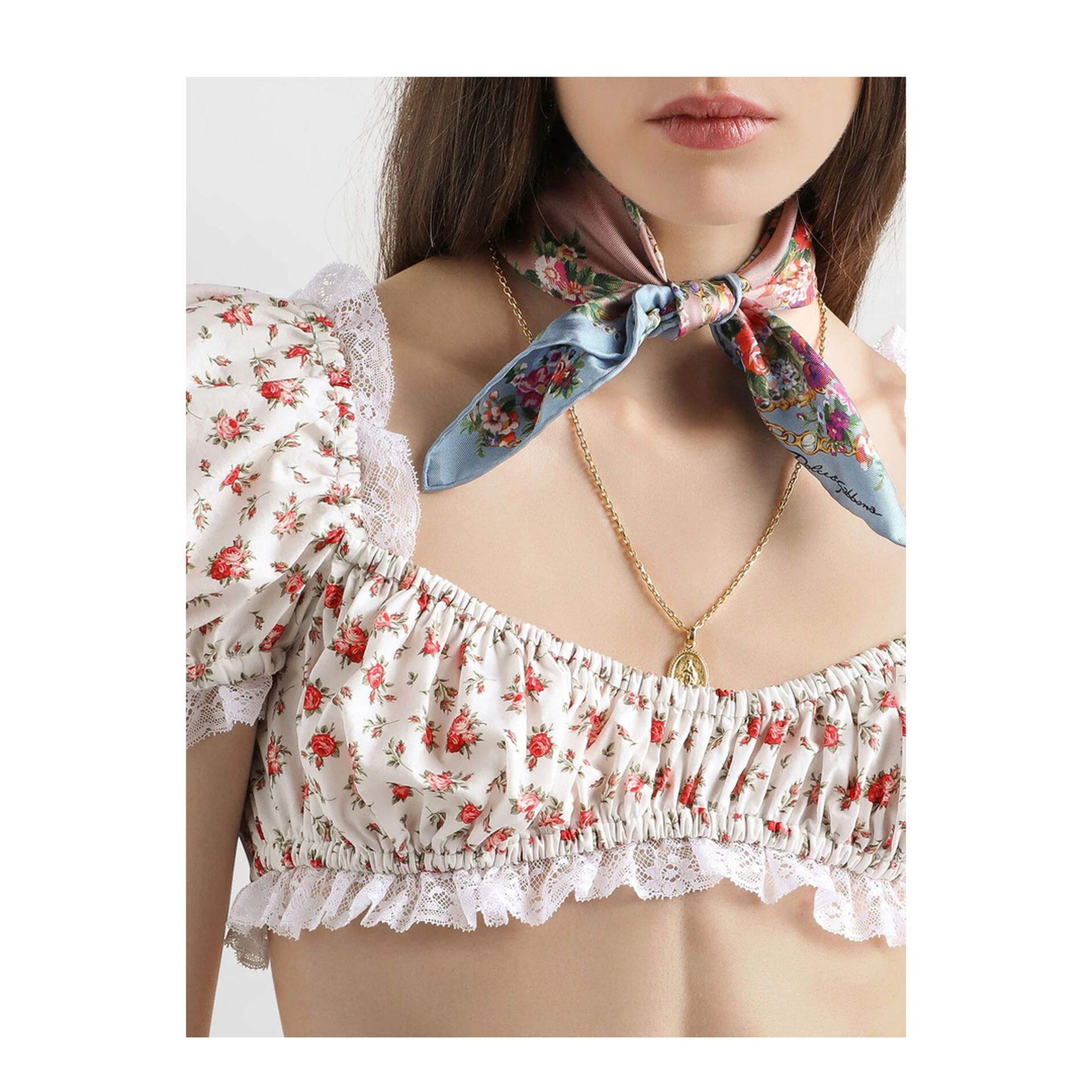 Small Rose-Print Poplin Top in Multicolor - Image 4