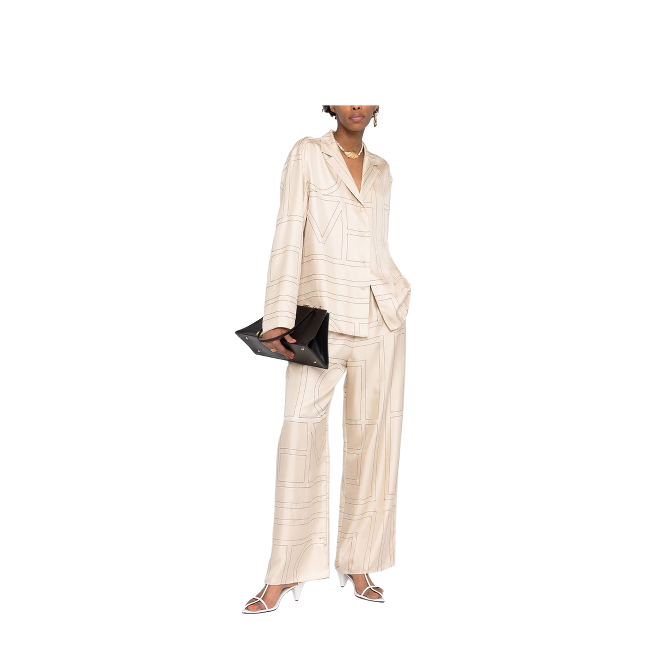 White Pants with All-Over Monogram in Silk - Image 4