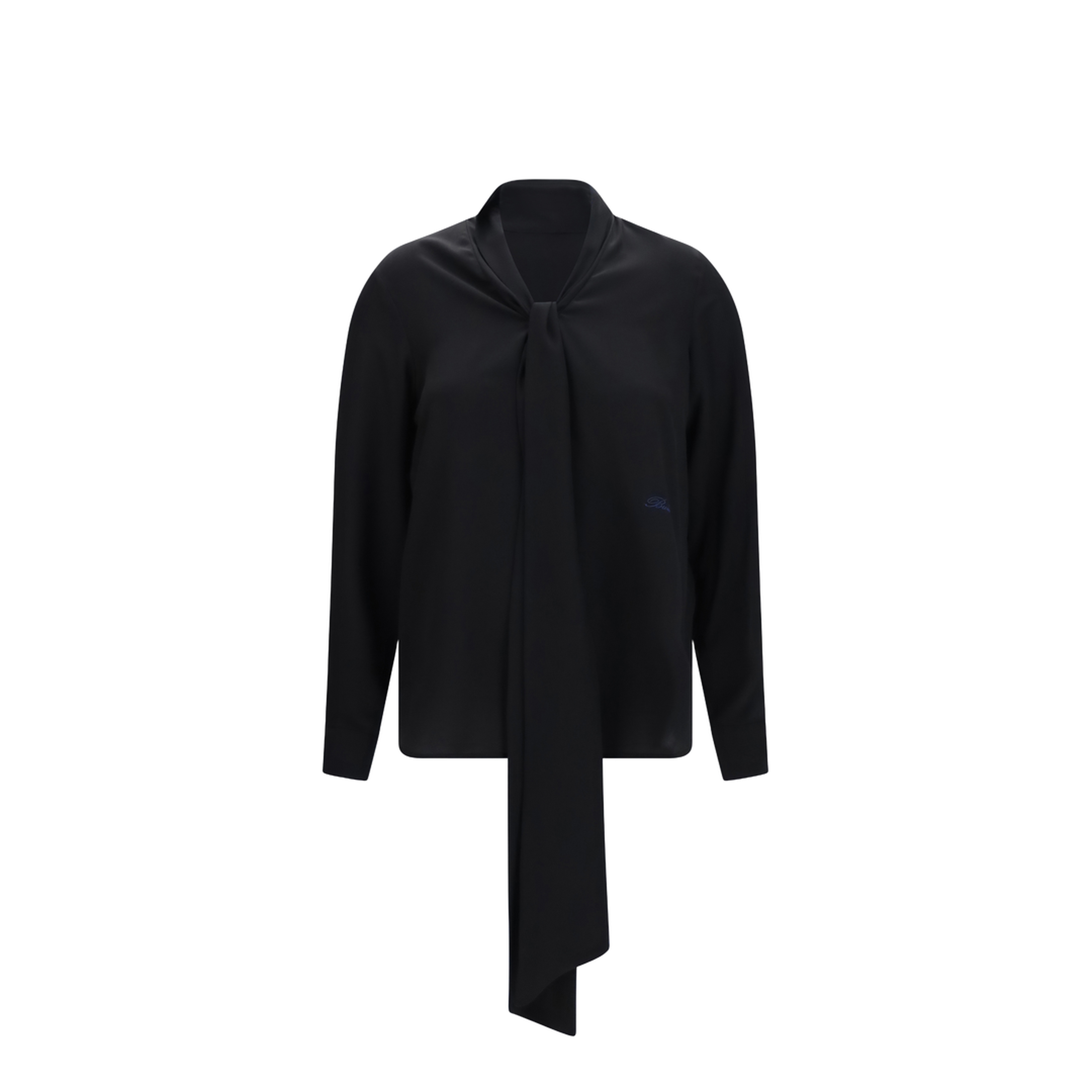 Silk Blouse with Embroidered Logo and Scarf Detail - Image 1