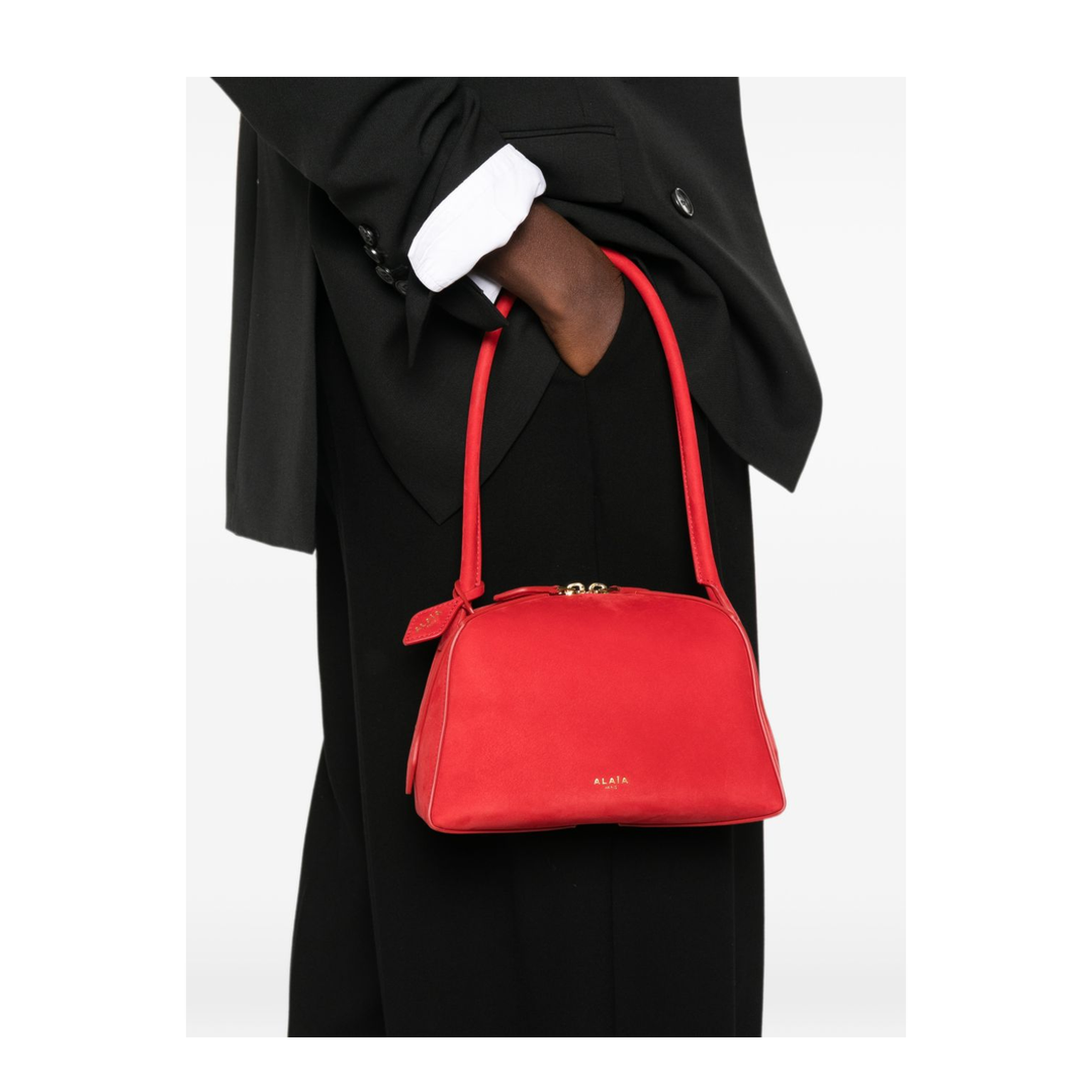Le Bouledogue Small Nubuck Leather Shoulder Bag - Rouge Vif - Image 2