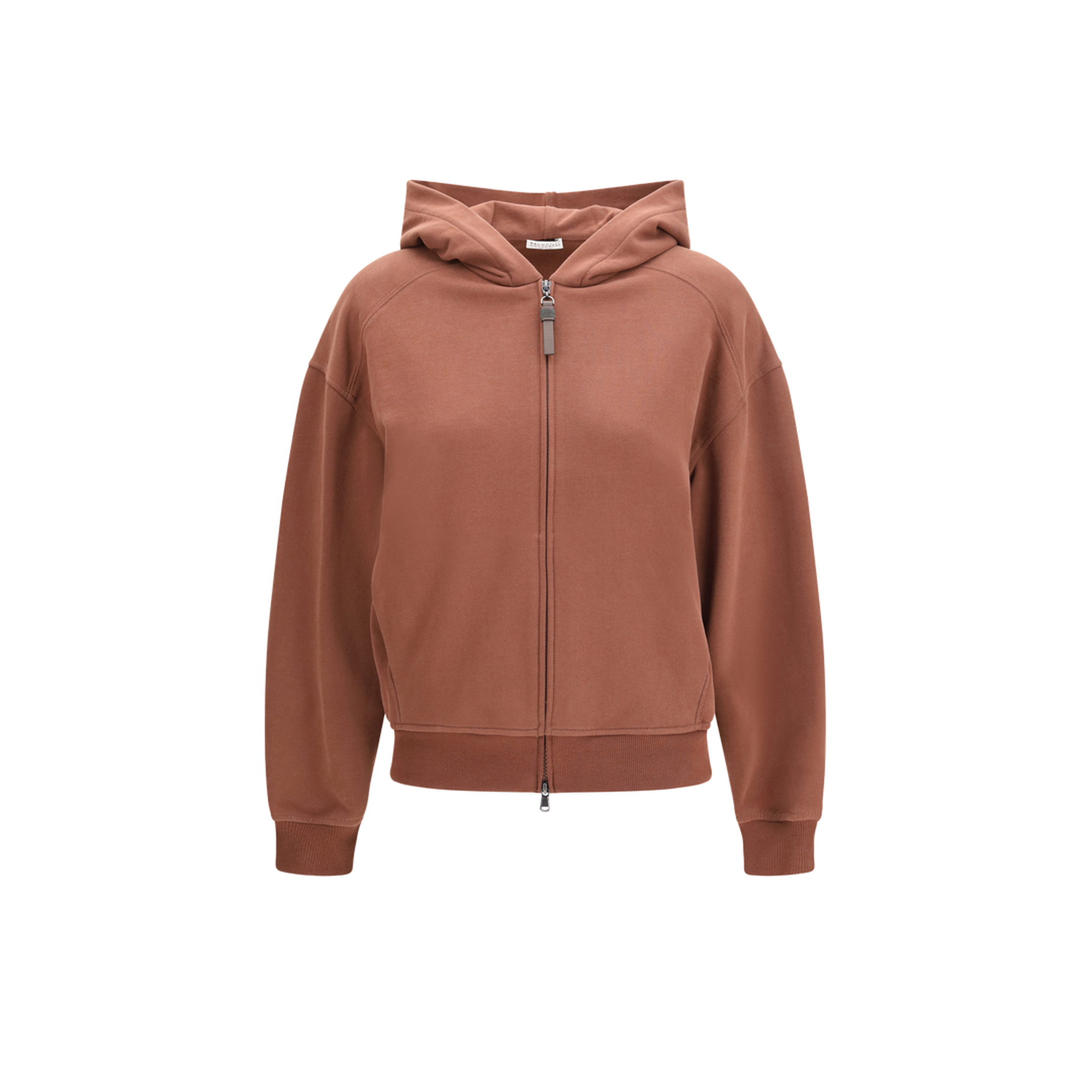 Hooded Smooth Cotton Sweatshirt with Shiny Zipper Pull - Image 1