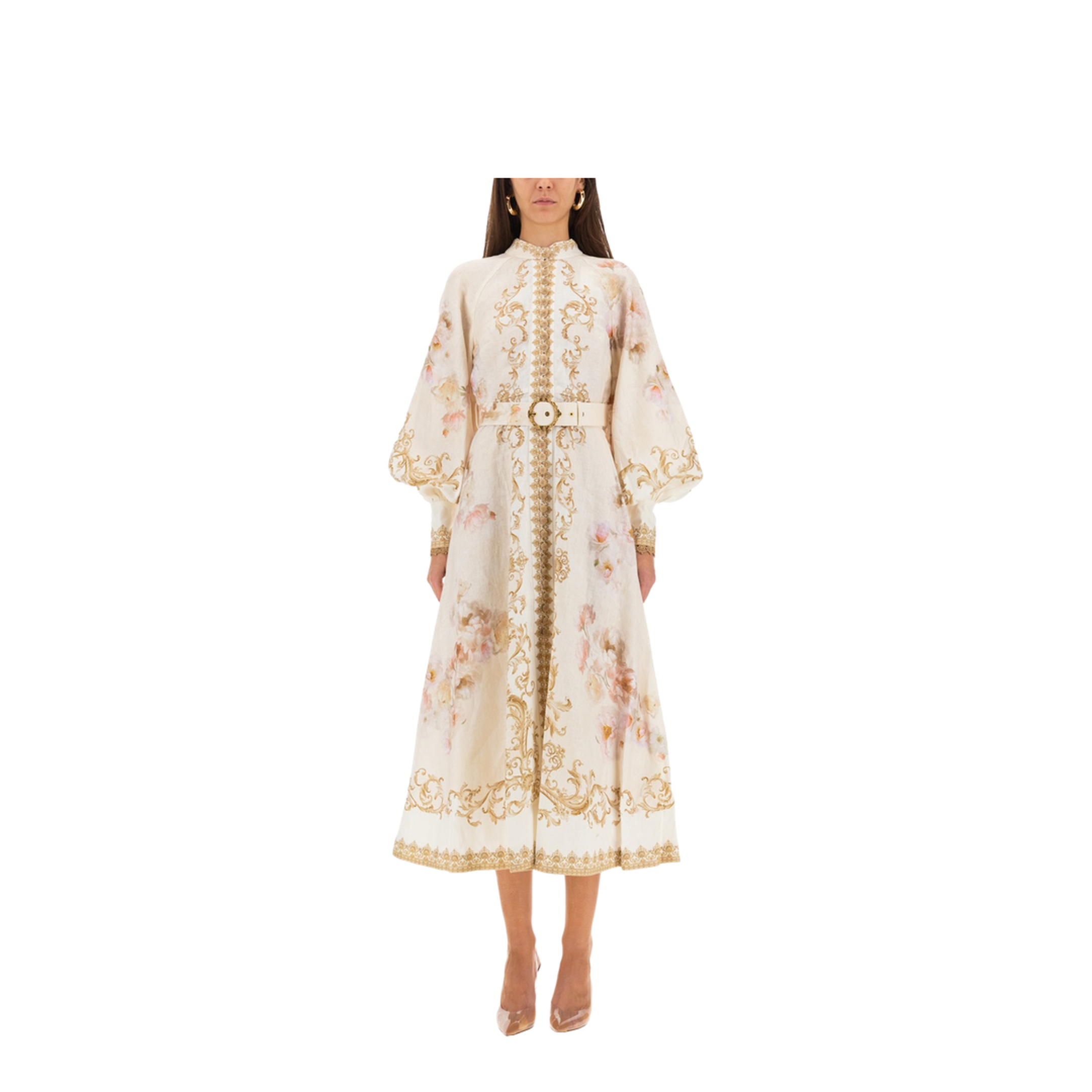 Cream Floral Baroque Linen Maxi Dress - Image 1