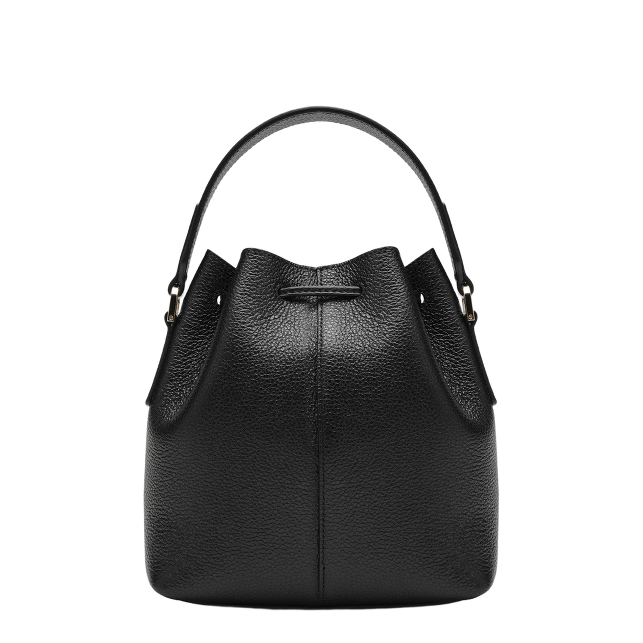 Black Multipocket Bucket Bag in Hammered Leather - Image 2