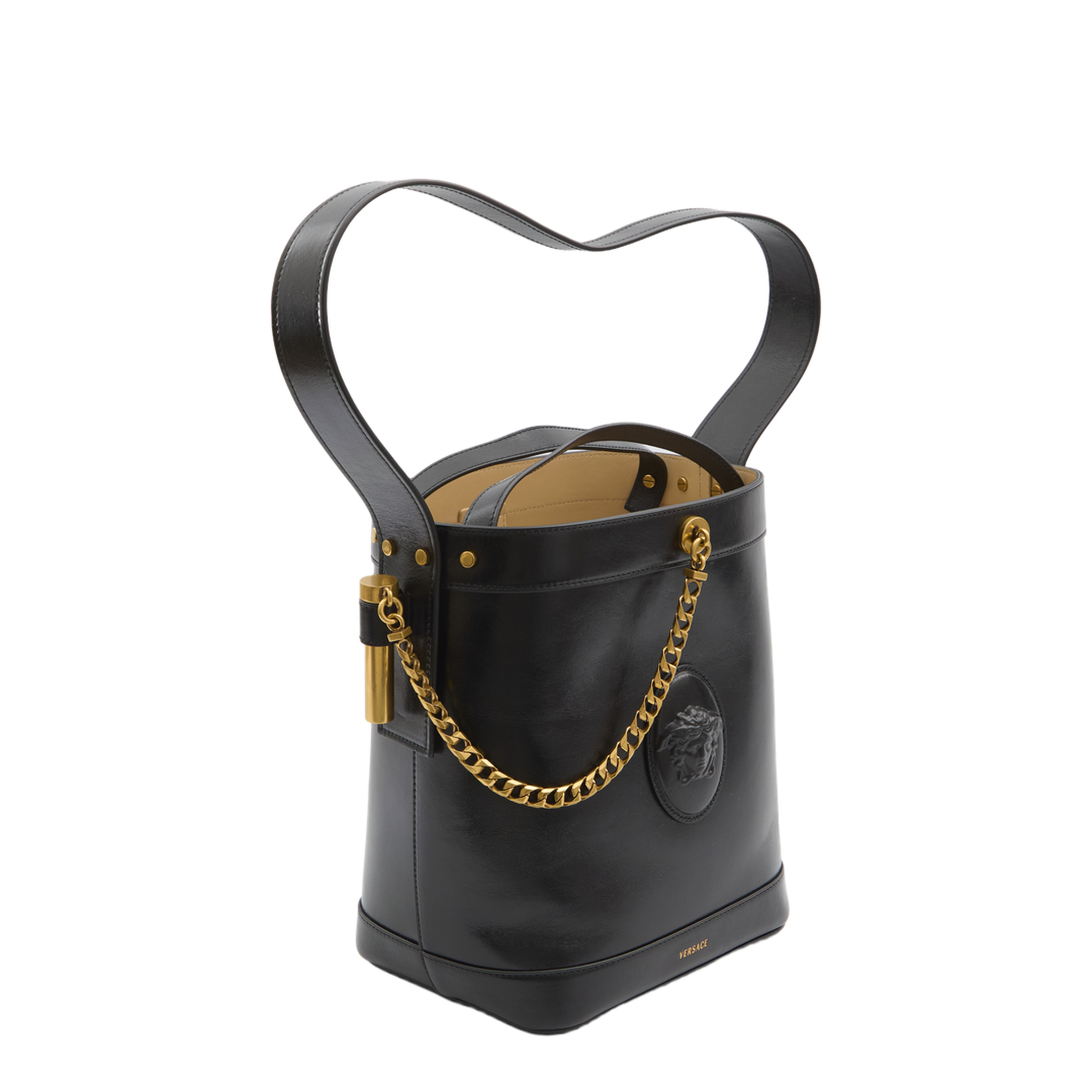 Medusa Calfskin Bucket Bag - Black - Image 4
