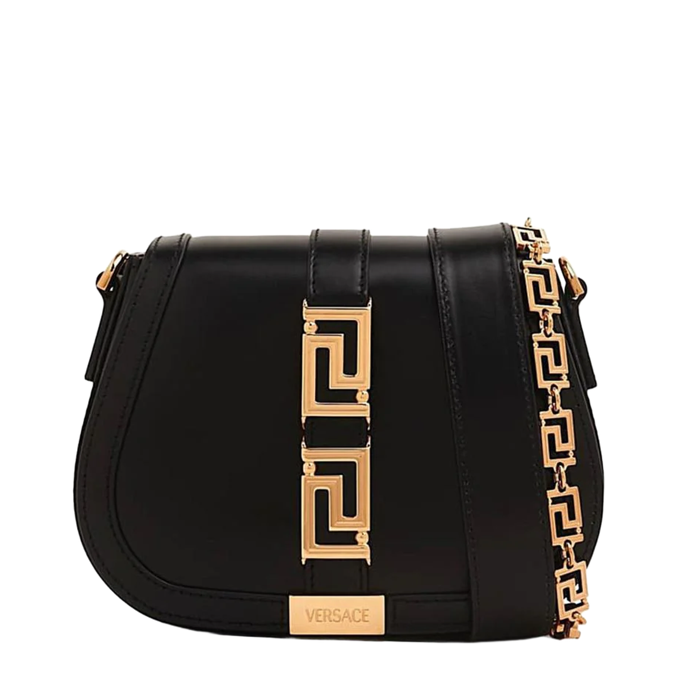 Versace La Greca Saddle Bag Leather Black - Image 1