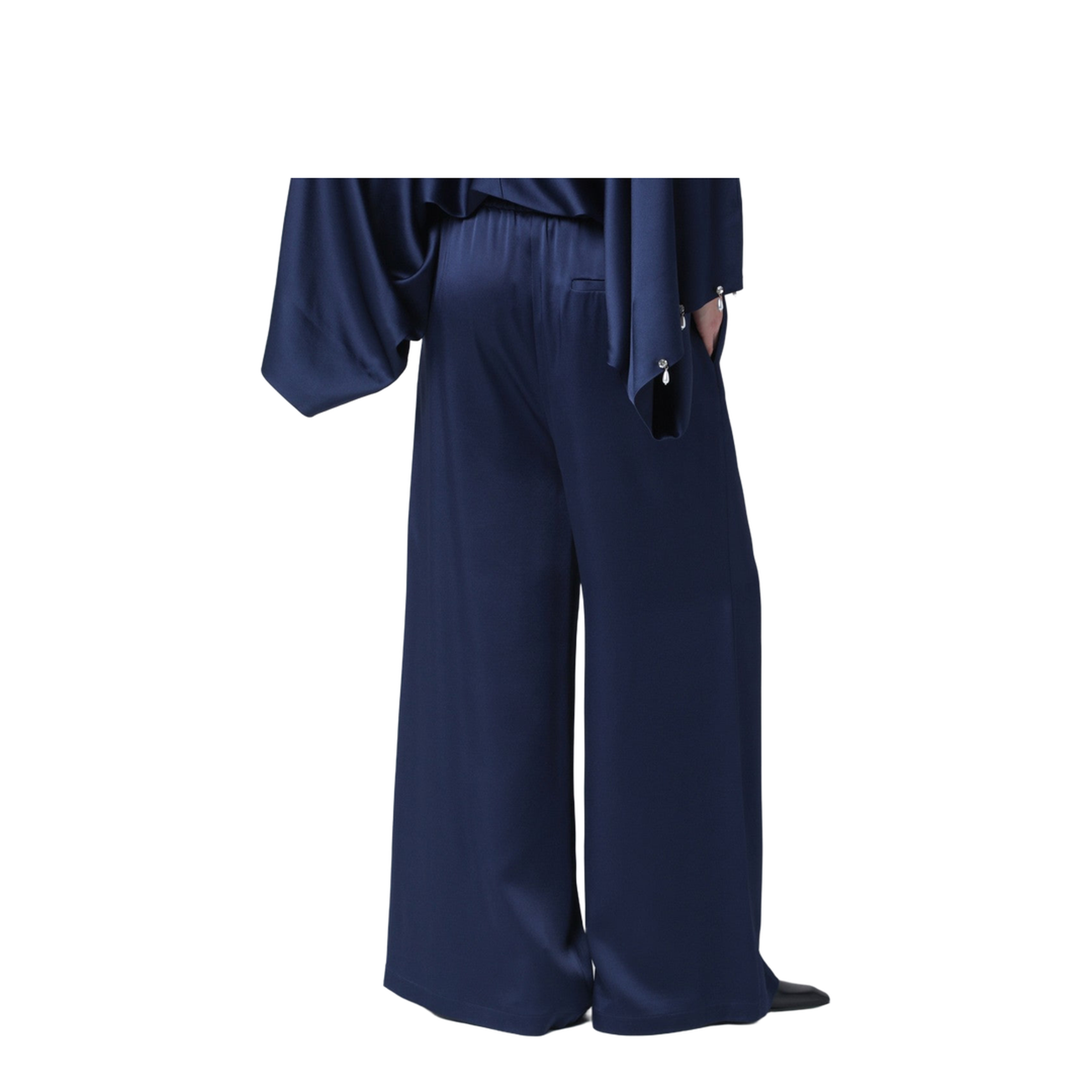 Navy Blue Oversized Viscose Satin Trousers - Image 2