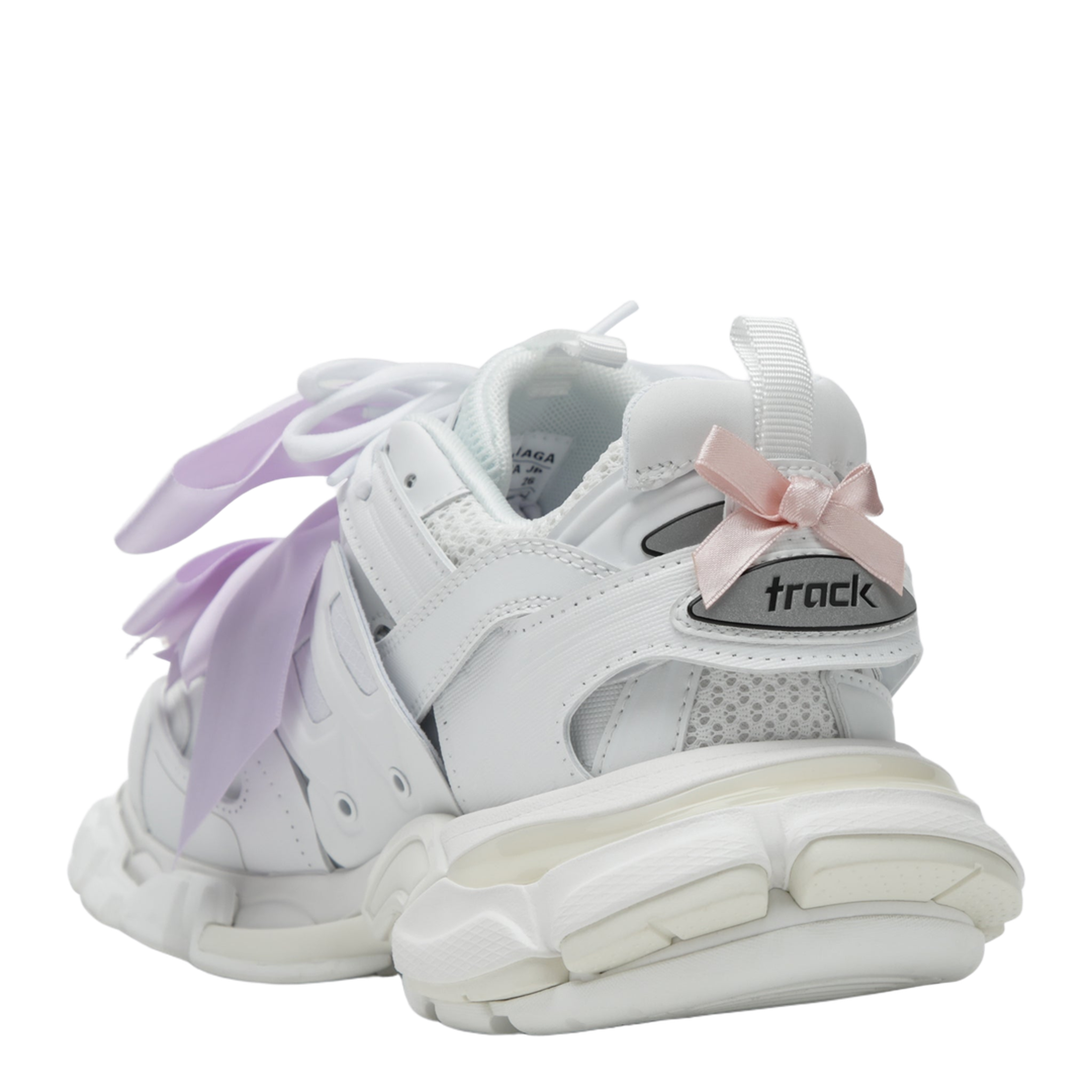 Track Bow Sneakers in Mixed Materials, White and Pink - Image 2