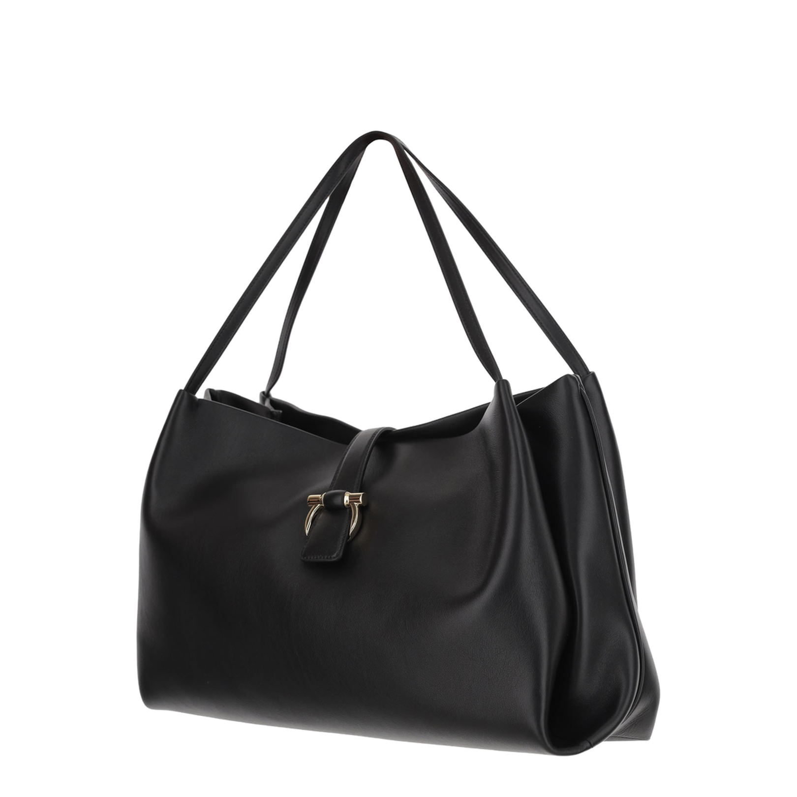Smooth Black Leather Tote Bag - Image 2