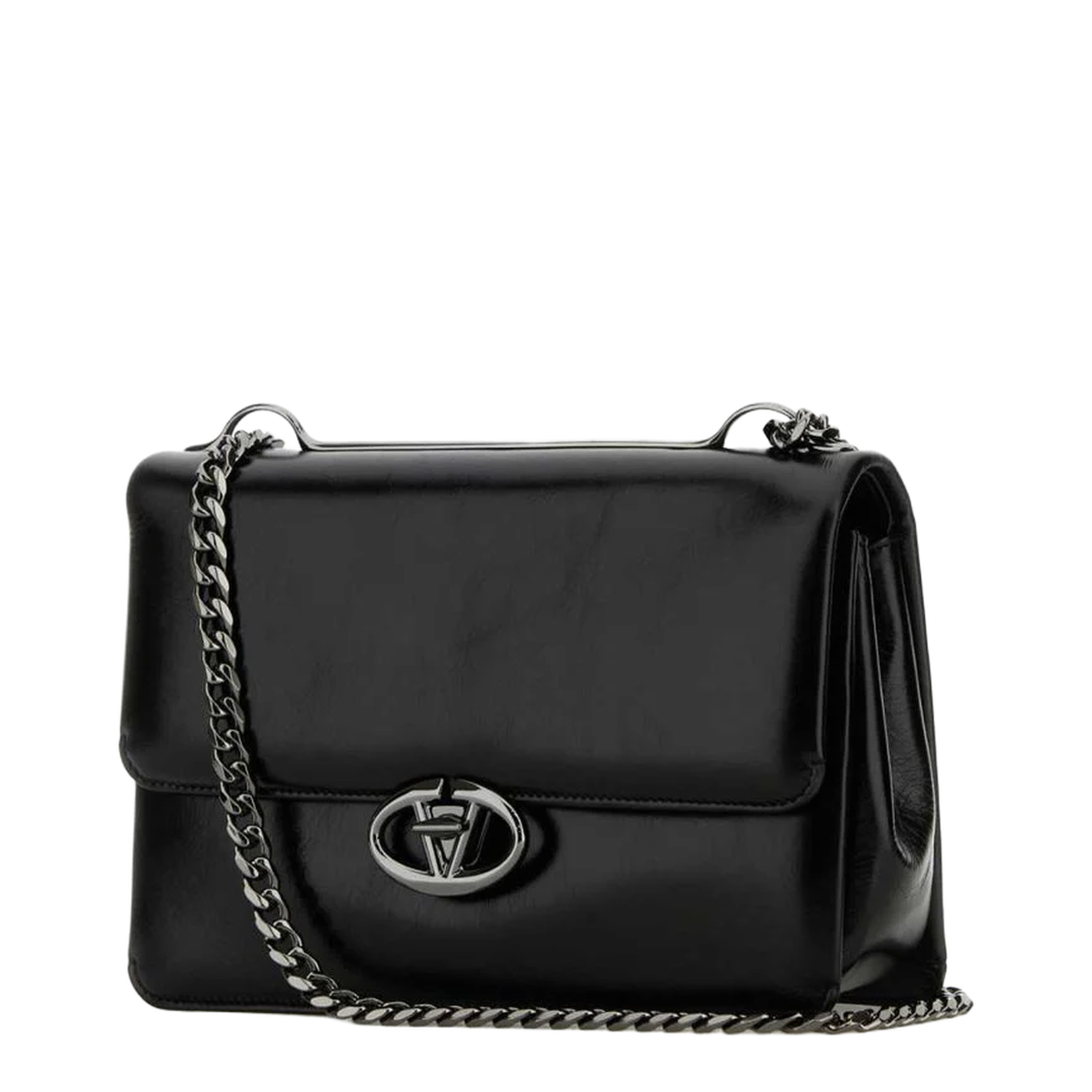 VLogo Black Leather Medium Shoulder Bag - Image 2