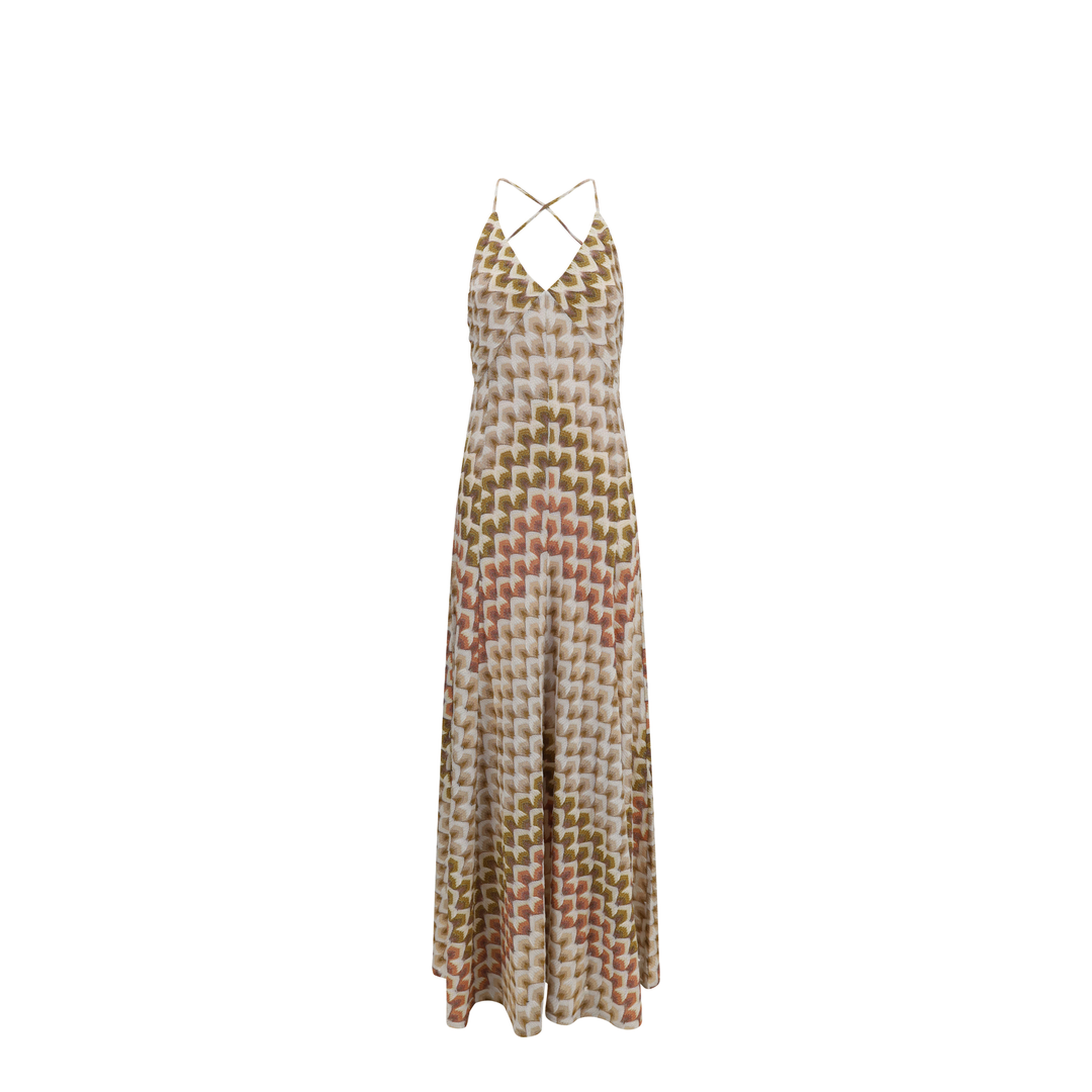 Long Lamé Viscose Dress with Crossed Straps - Image 1