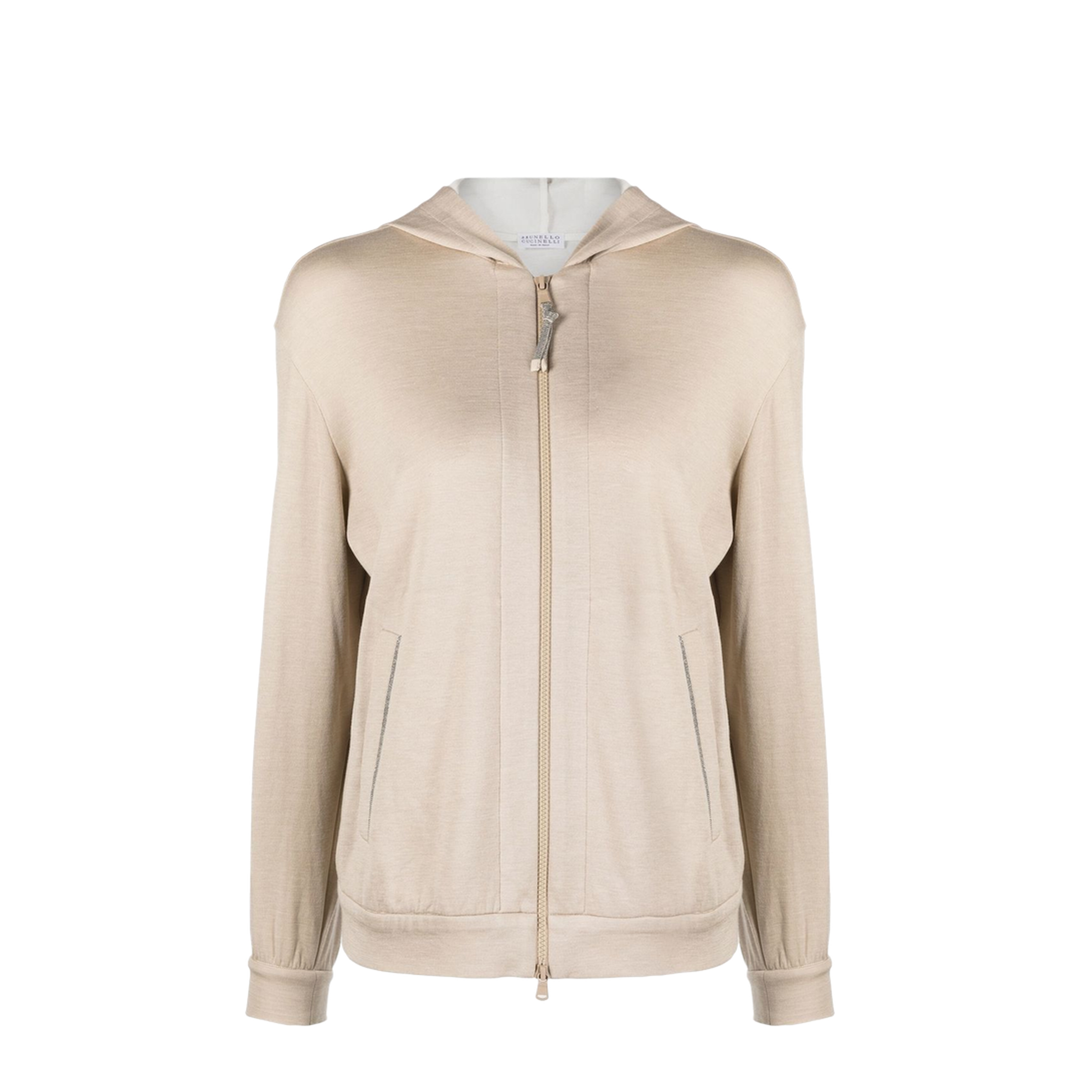 Two-Pocket Zip-Up Hoodie Beige - Image 1