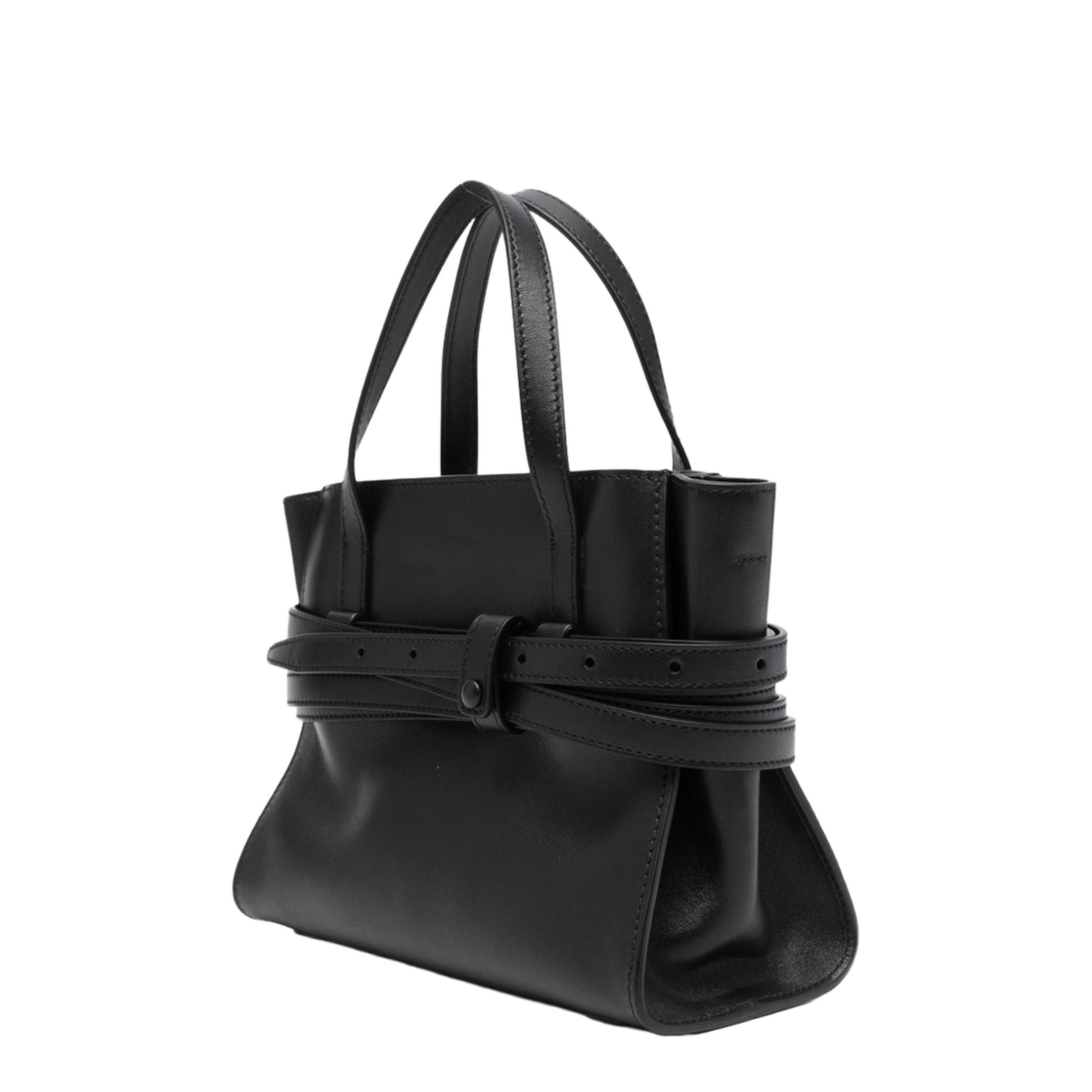 Tie Me Calf Leather Tote Bag - Black - Image 4