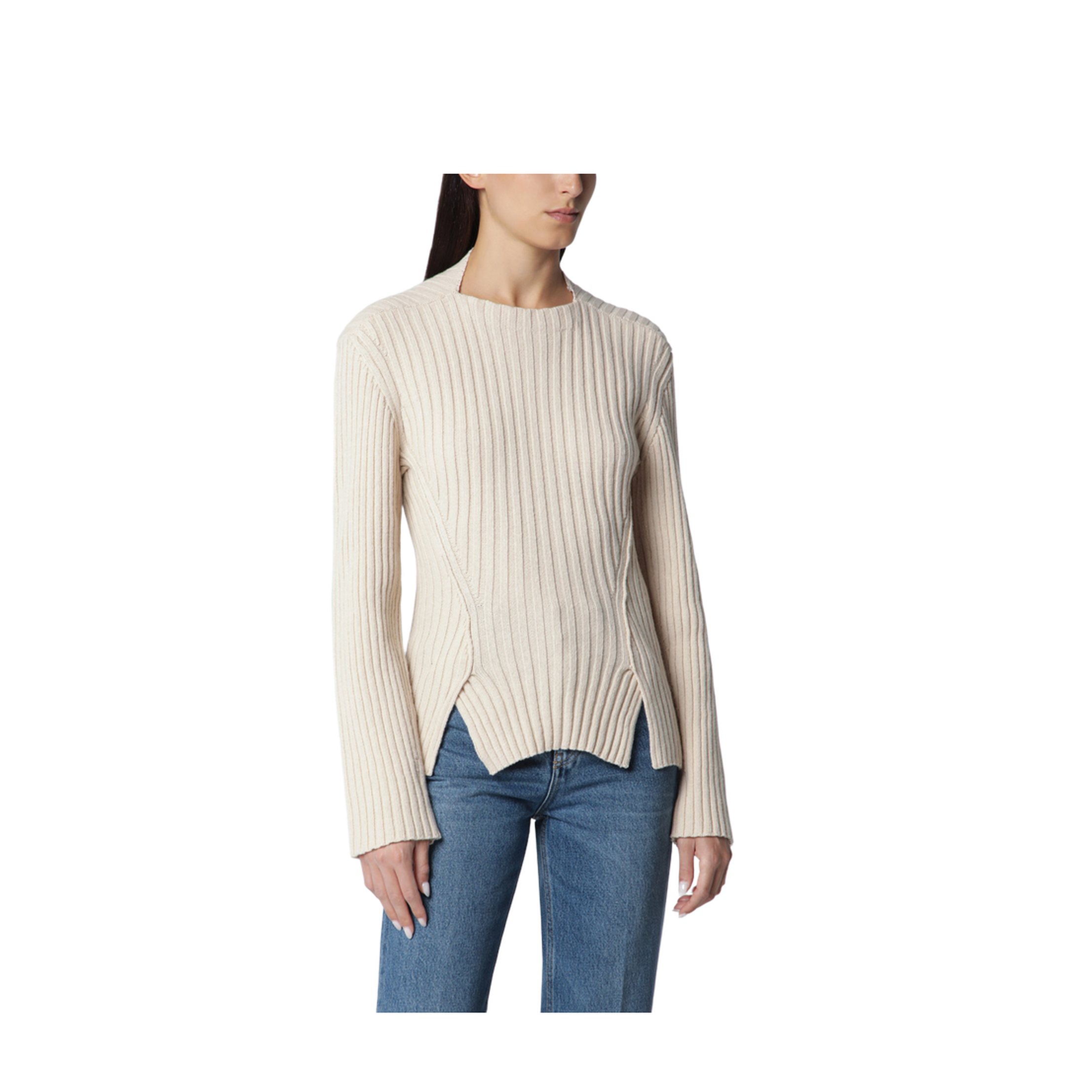 Ribbed Sweater in Beige Wool and Cashmere - Image 1