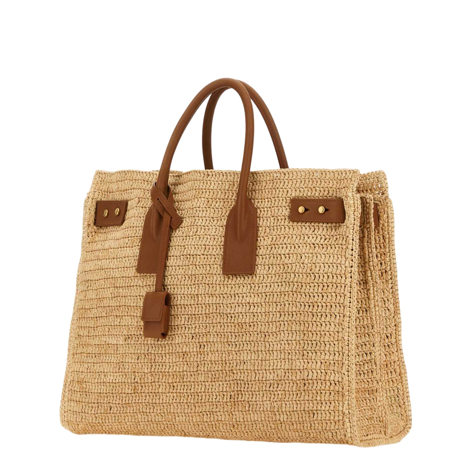 SAC DE JOUR SUPPLE IN RAFFIA AND LEATHER-MEDIUM - Image 1