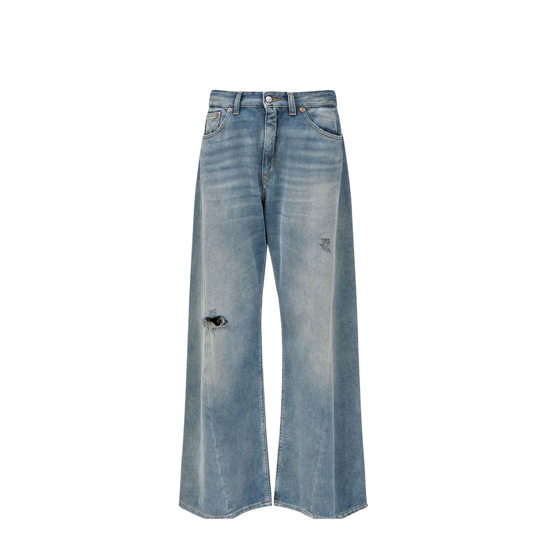 Wide-leg jeans with worn effect - Image 1