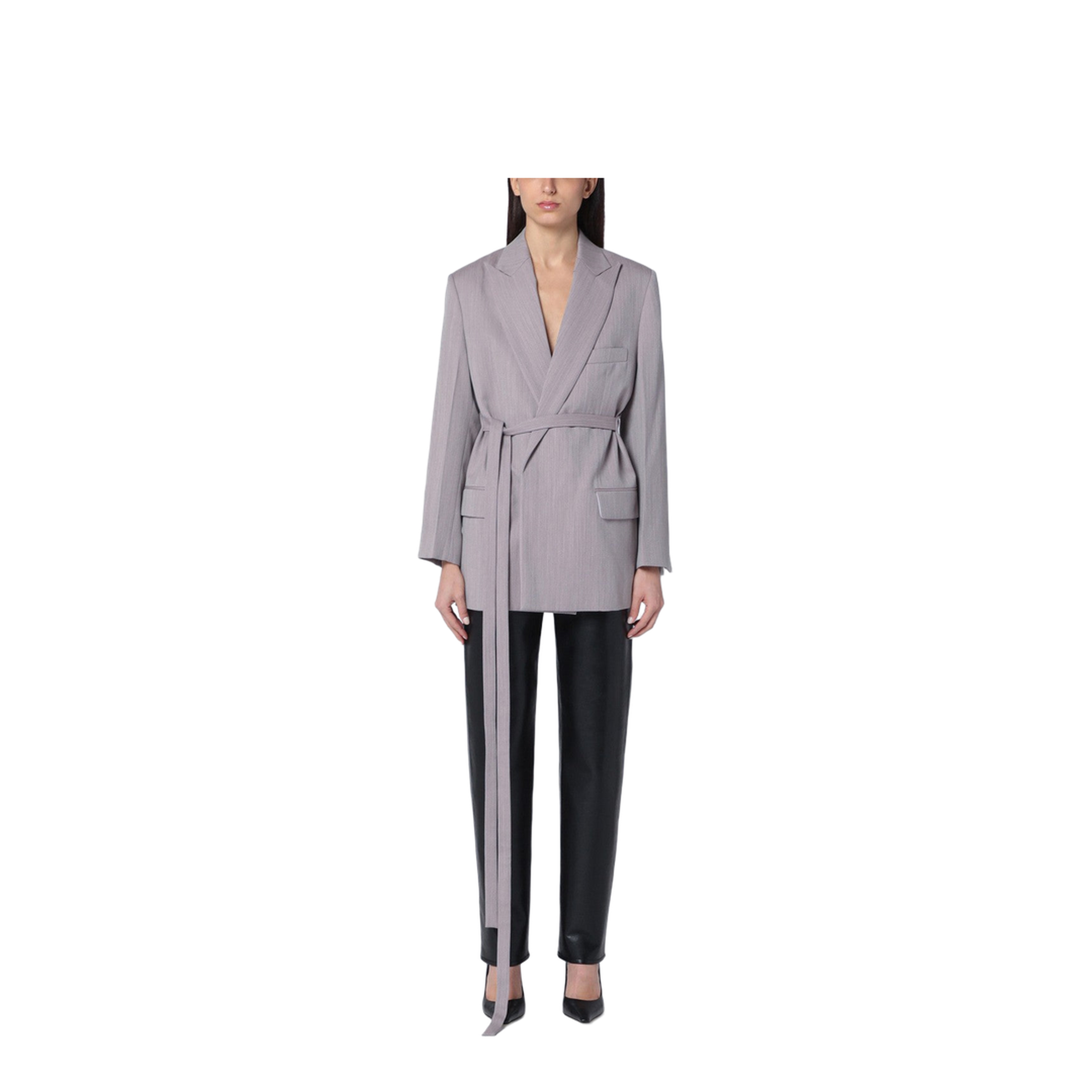 Light Grey Wool Jacket with Belt - Image 1