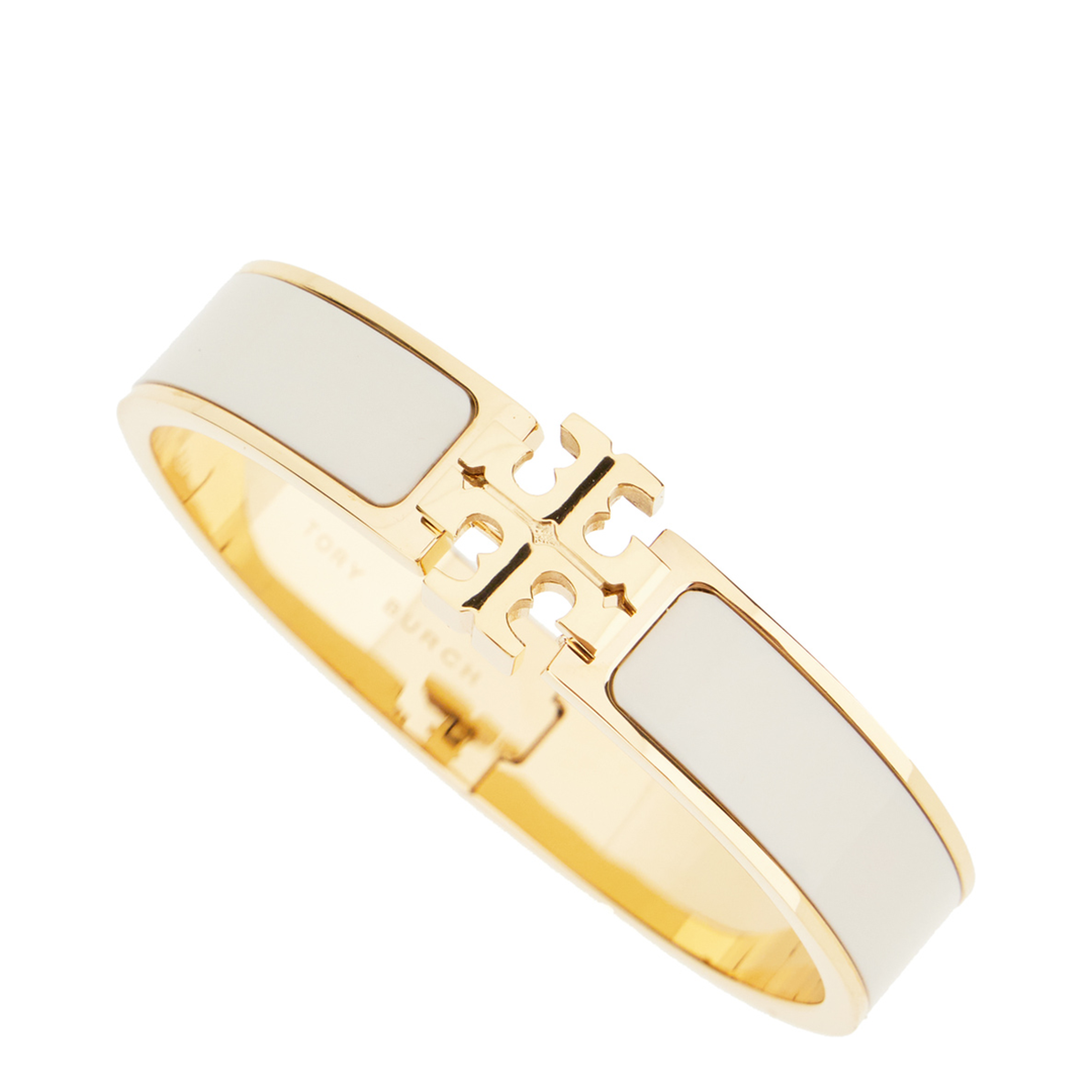 White Bracelet With Logo Plaque Closure In 18K Gold-Plated - Image 5