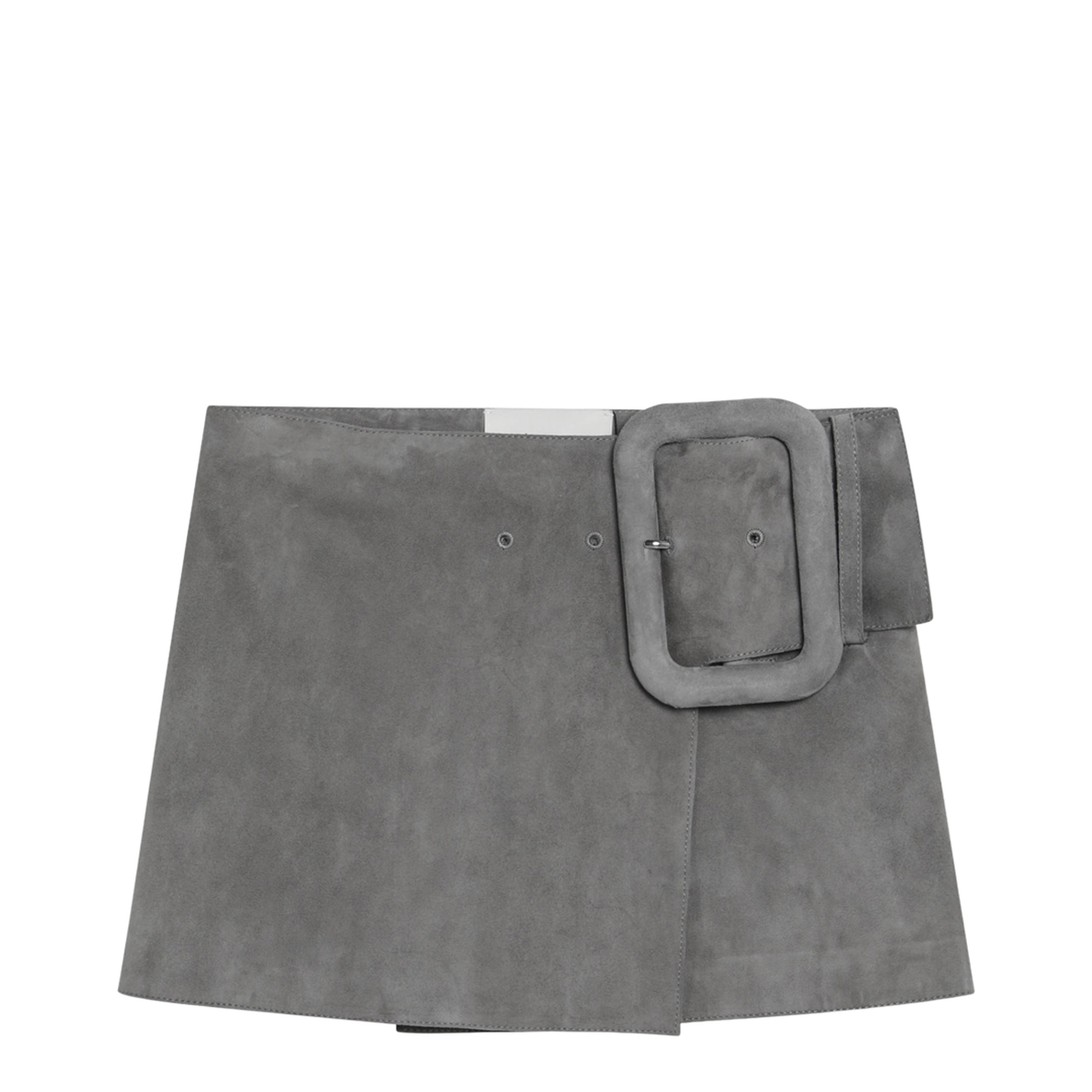Grey Suede Mini Skirt with Large Buckle Belt - Image 1