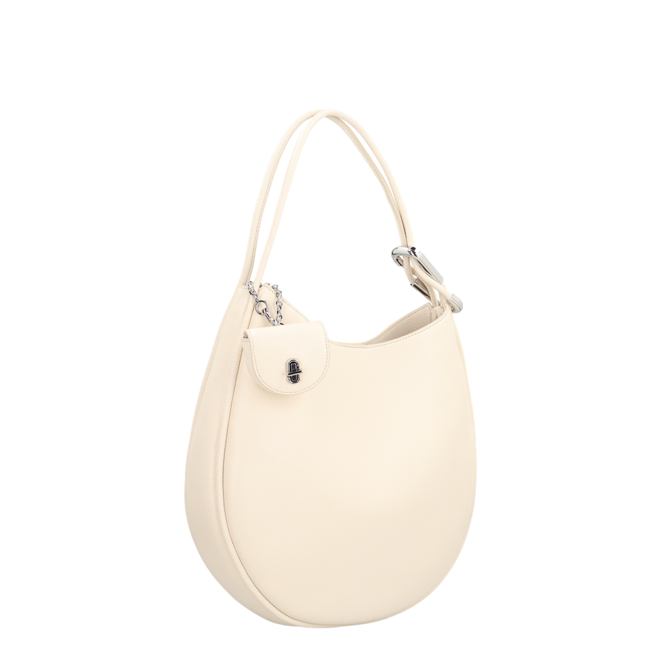 Leather Crescent Large Dual Shoulder Bag - White - Image 2