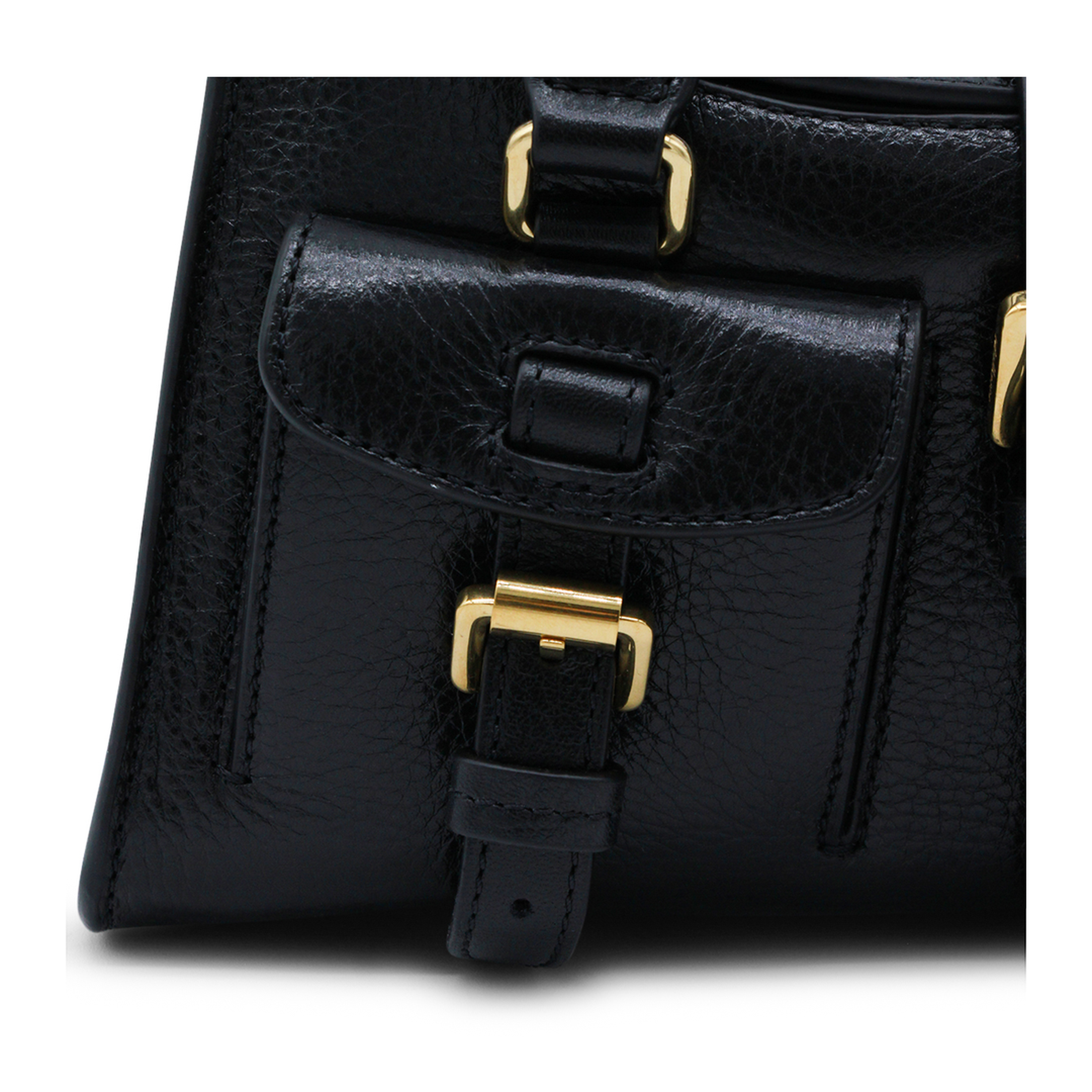 Mini Roxanne High Shine Leather Handbag - Black - Image 7