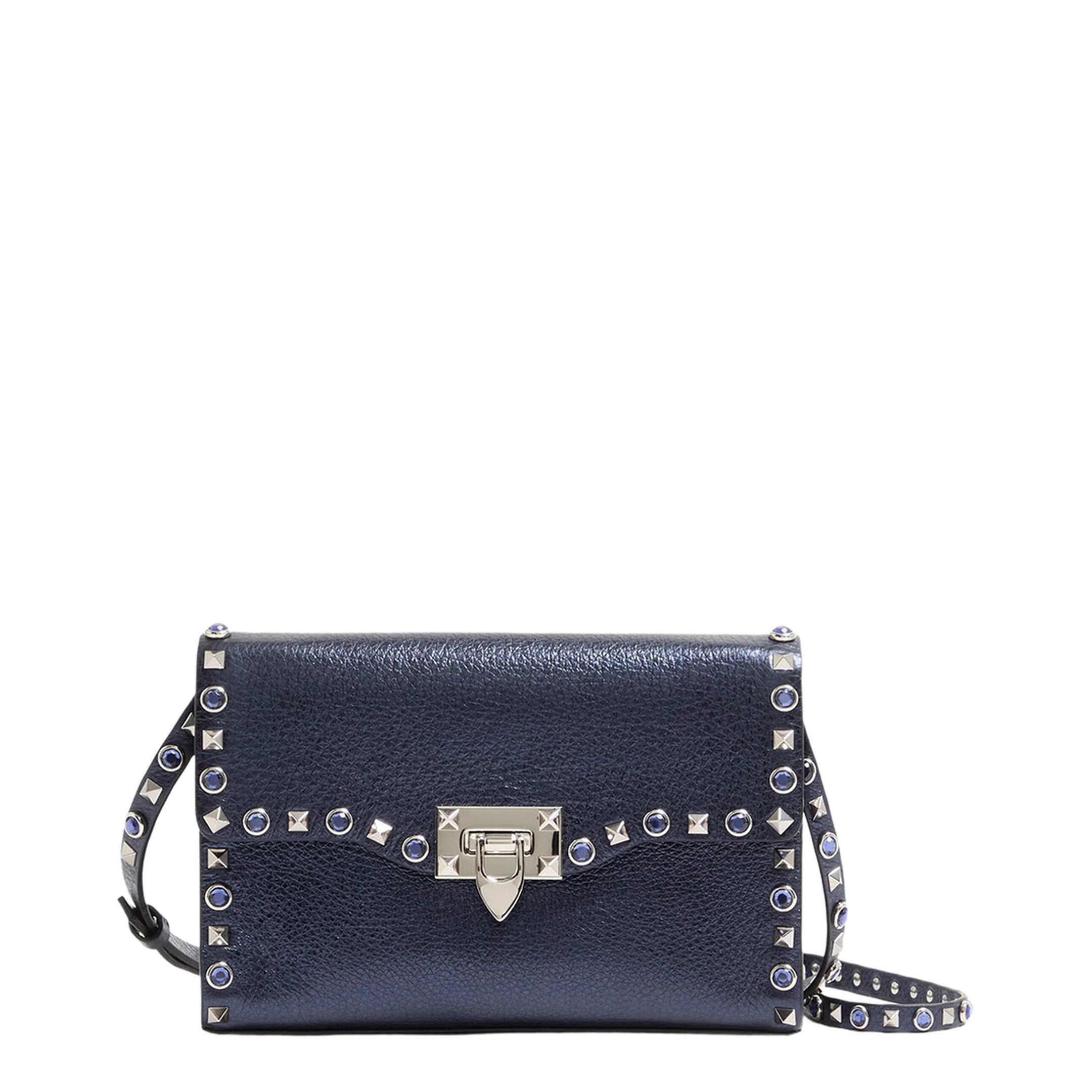 Rockstud Small Laminated Calfskin Shoulder Bag - Navy - Image 1