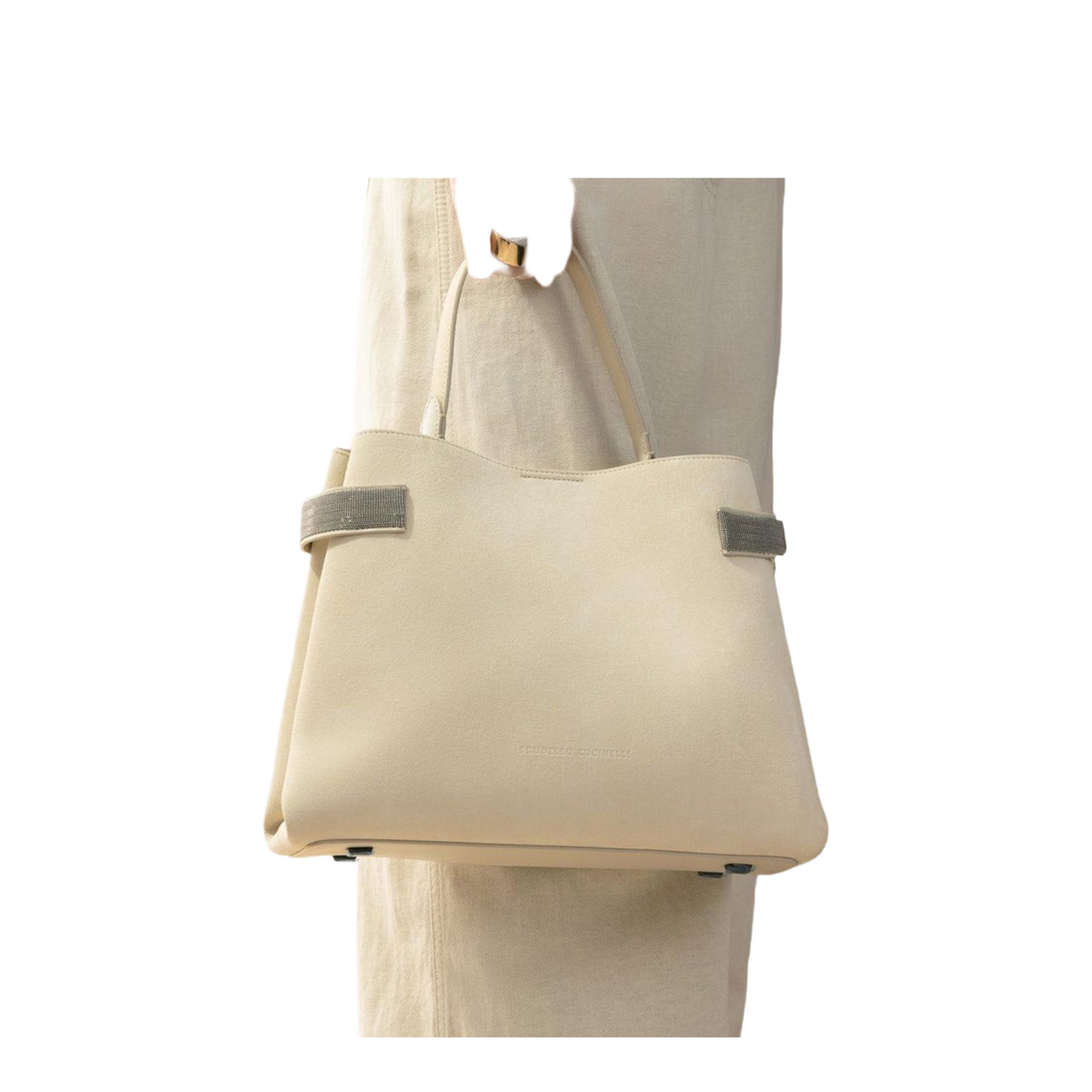 Medium Suede Tote Bag - Ivory - Image 3