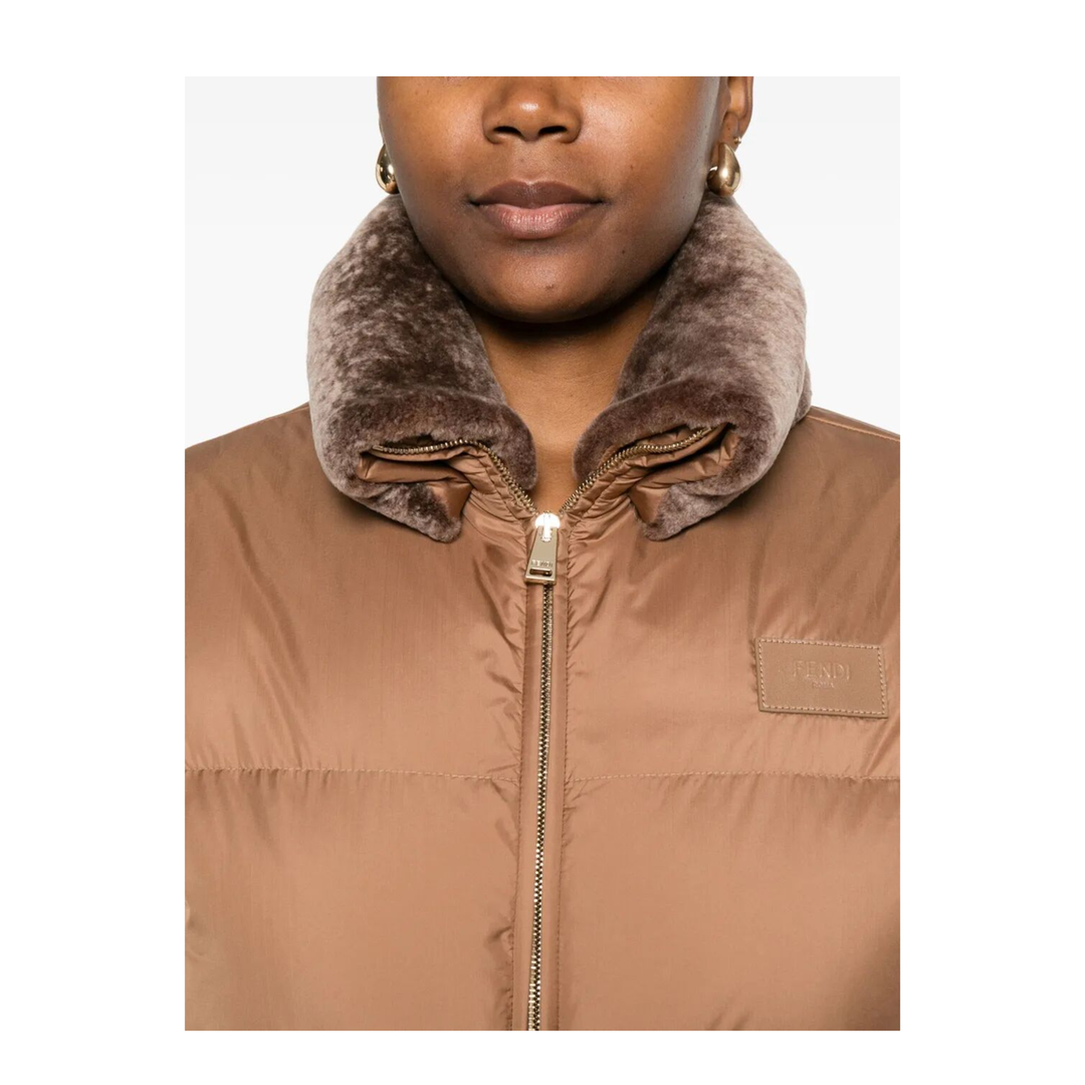 Short Padded Down Jacket with Shearling Collar - Image 4