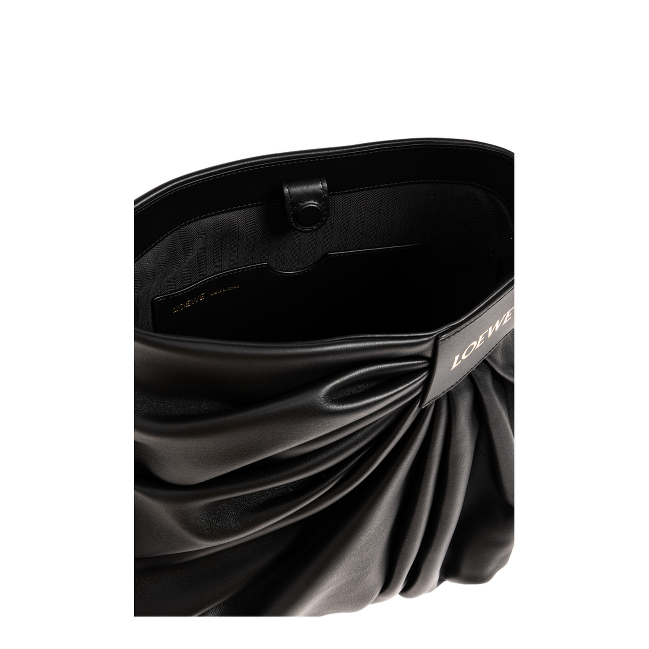 Draped Leather Tote Bag - Black - Image 5