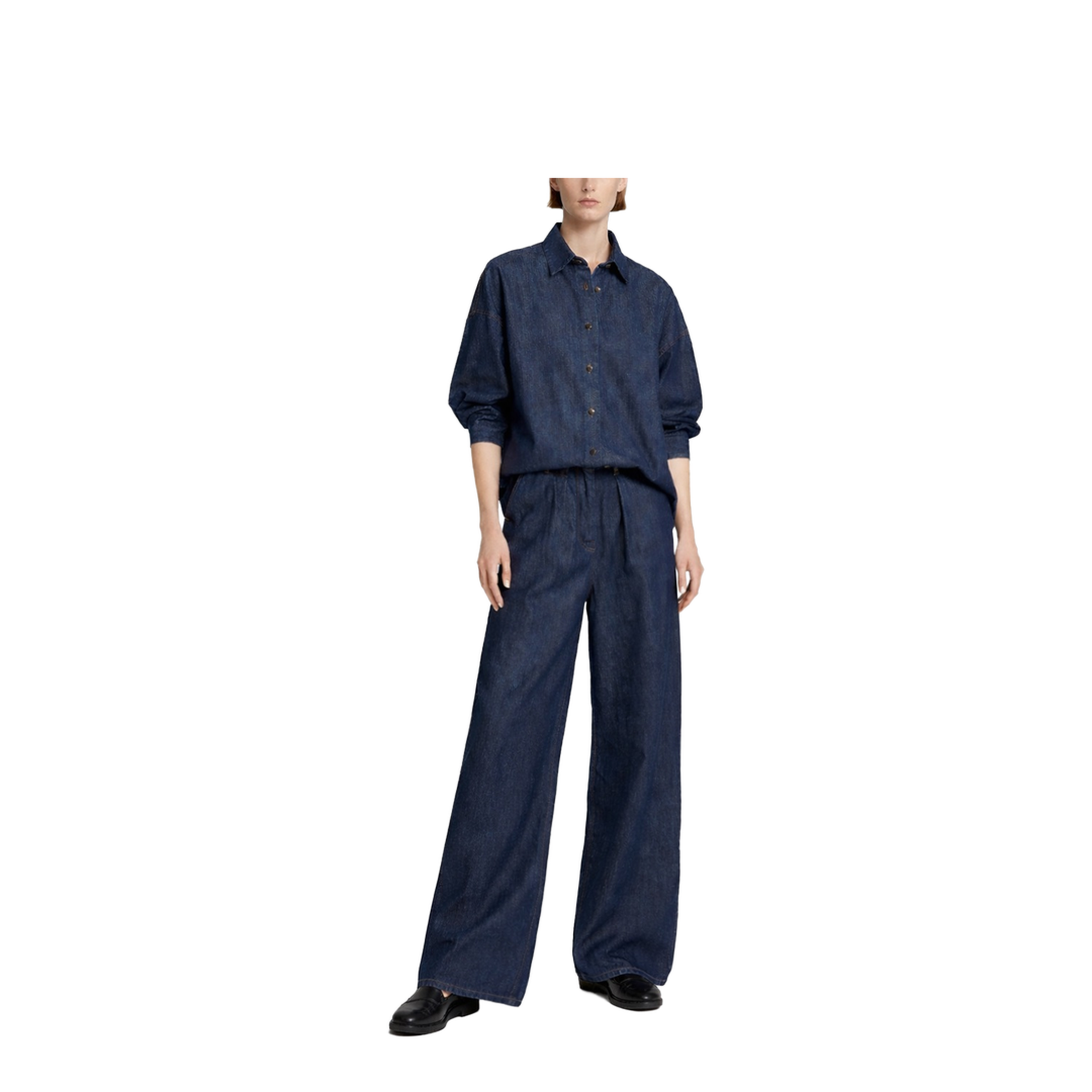 Indigo Denim Wide-Leg Trousers with Pleats - Image 2
