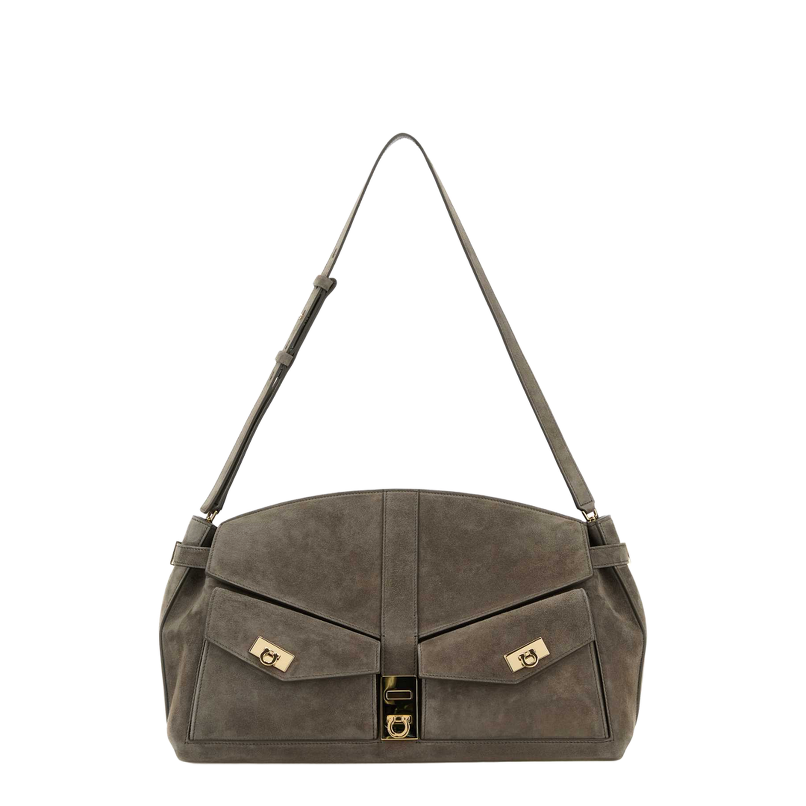 Hug Handbag (L) Suede Top Handle Bag - Concrete - Image 1