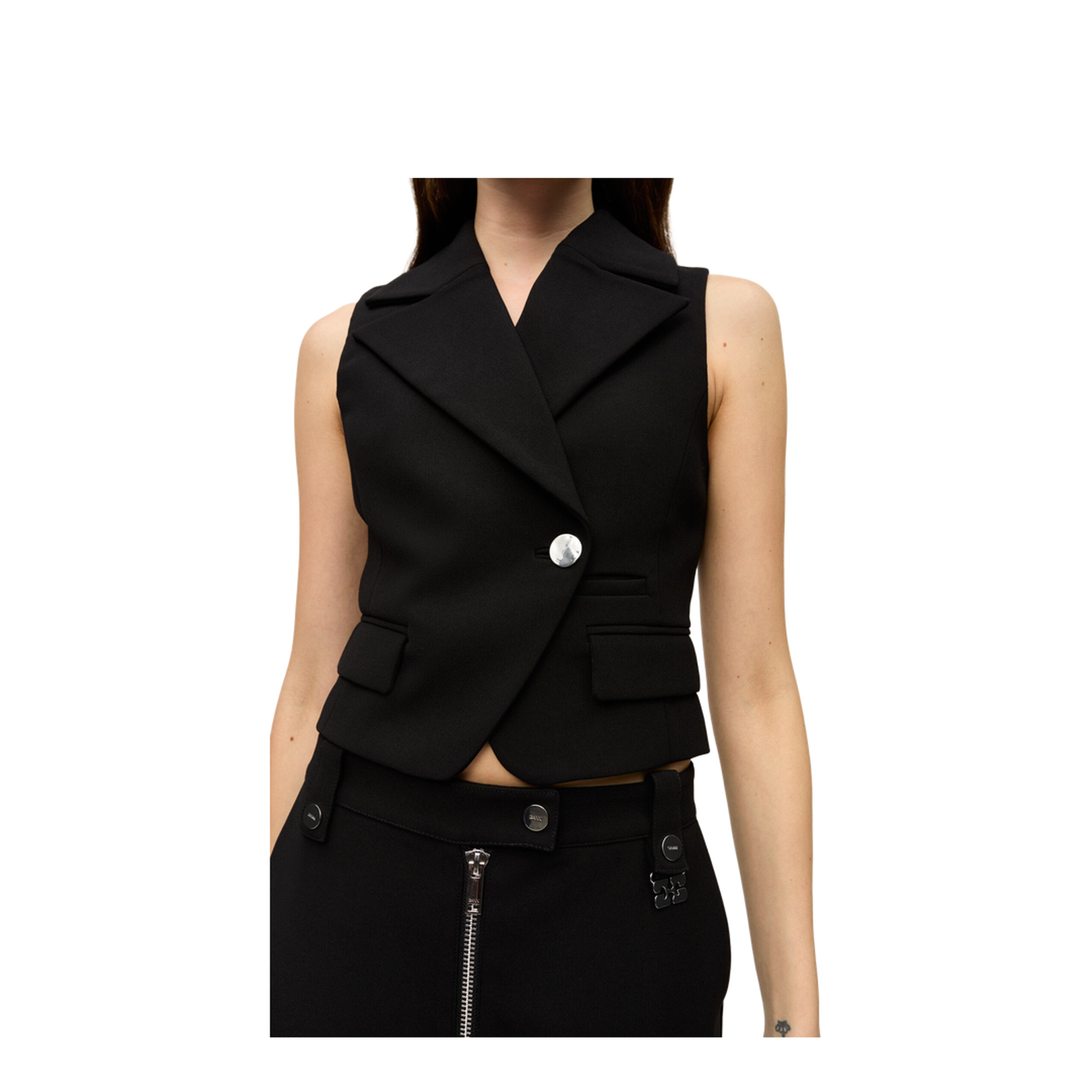 Black Bonded Crepe Vest - Image 6