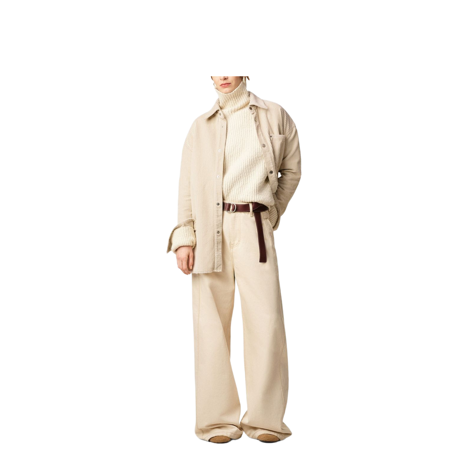 Ivory White Cotton Corduroy Side Slit Overshirt - Image 4