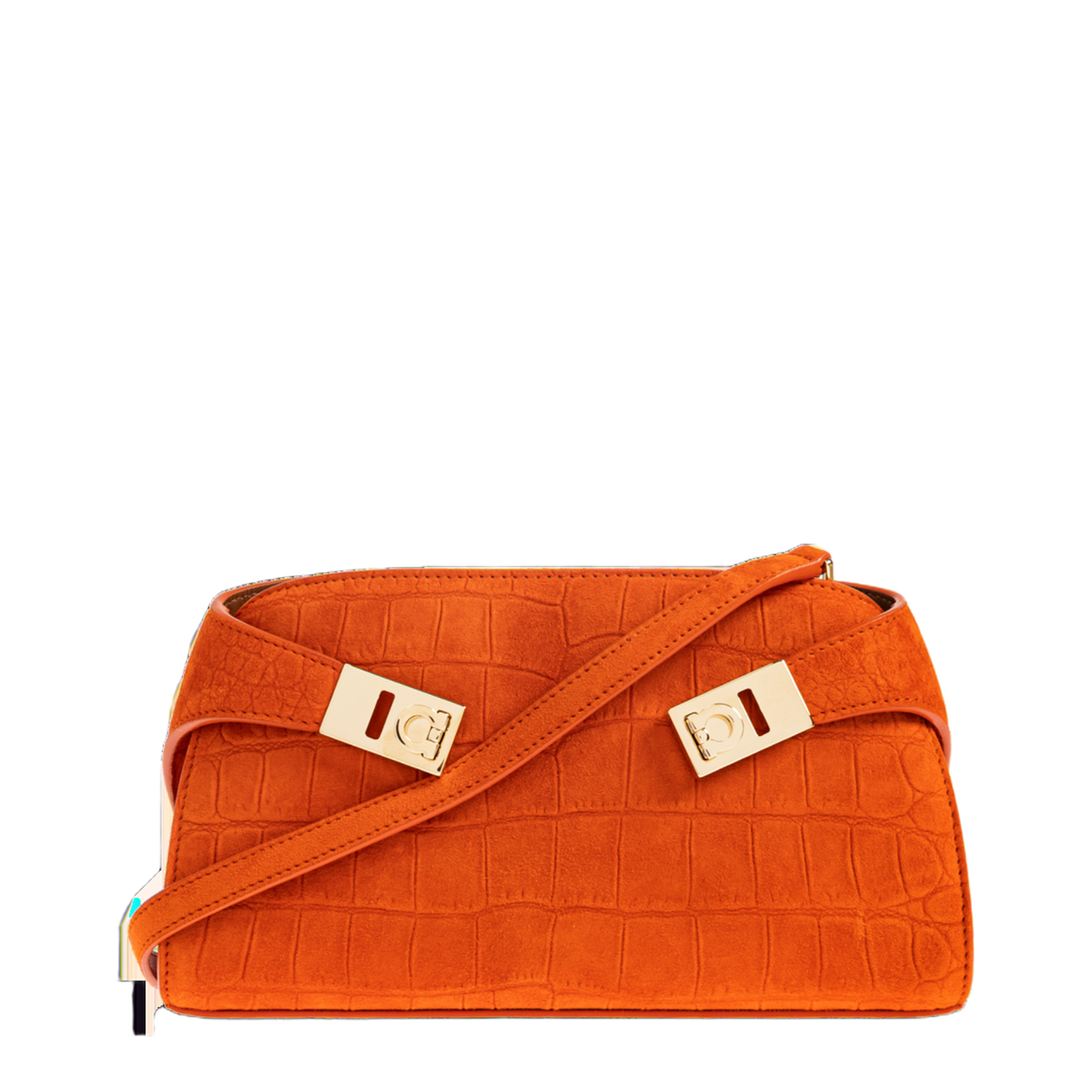 Hug Mini Croc-Embossed Calf Suede Crossbody Bag - Light Siena - Image 1