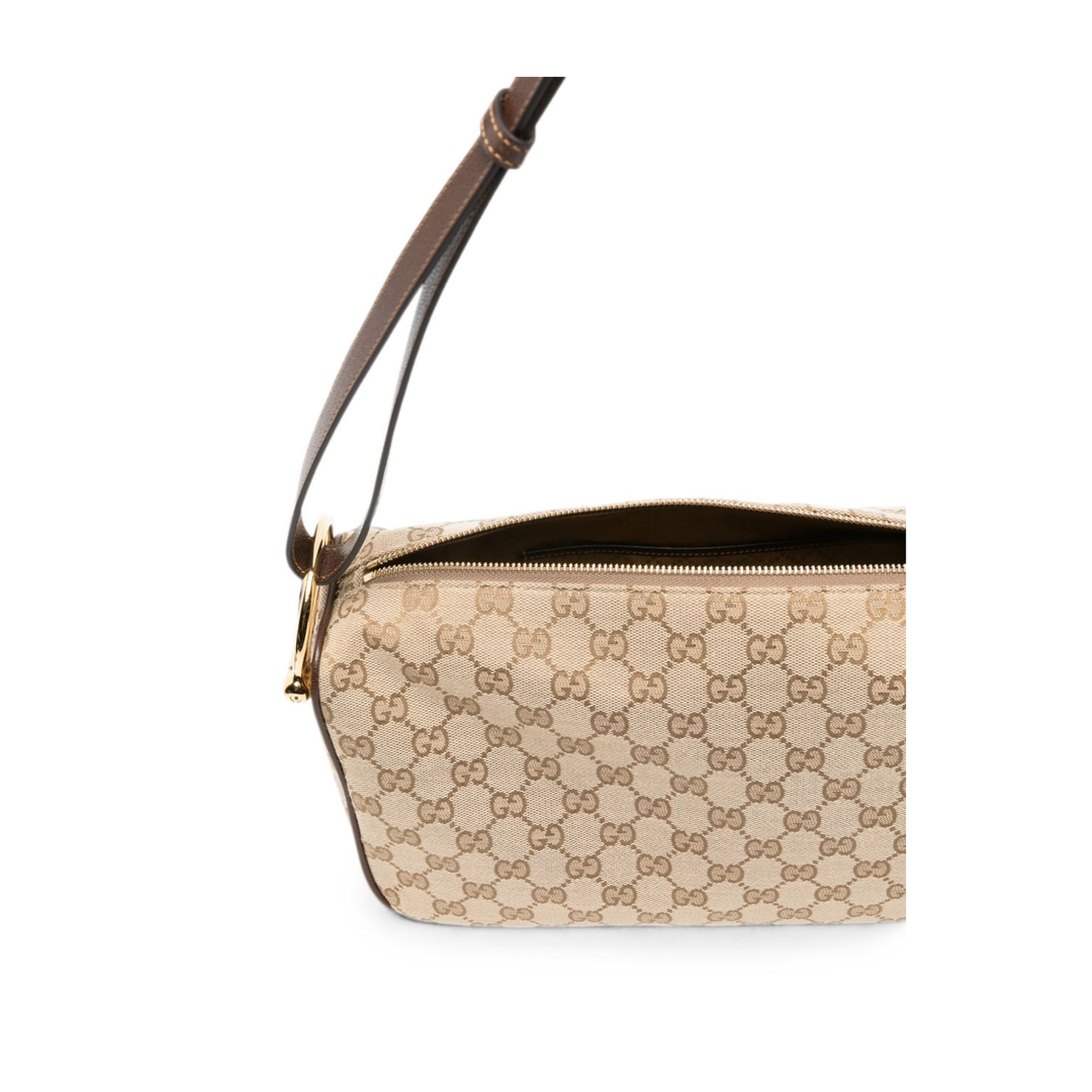 Half Horsebit Medium Canvas Shoulder Bag - Sand and Brown - Image 5