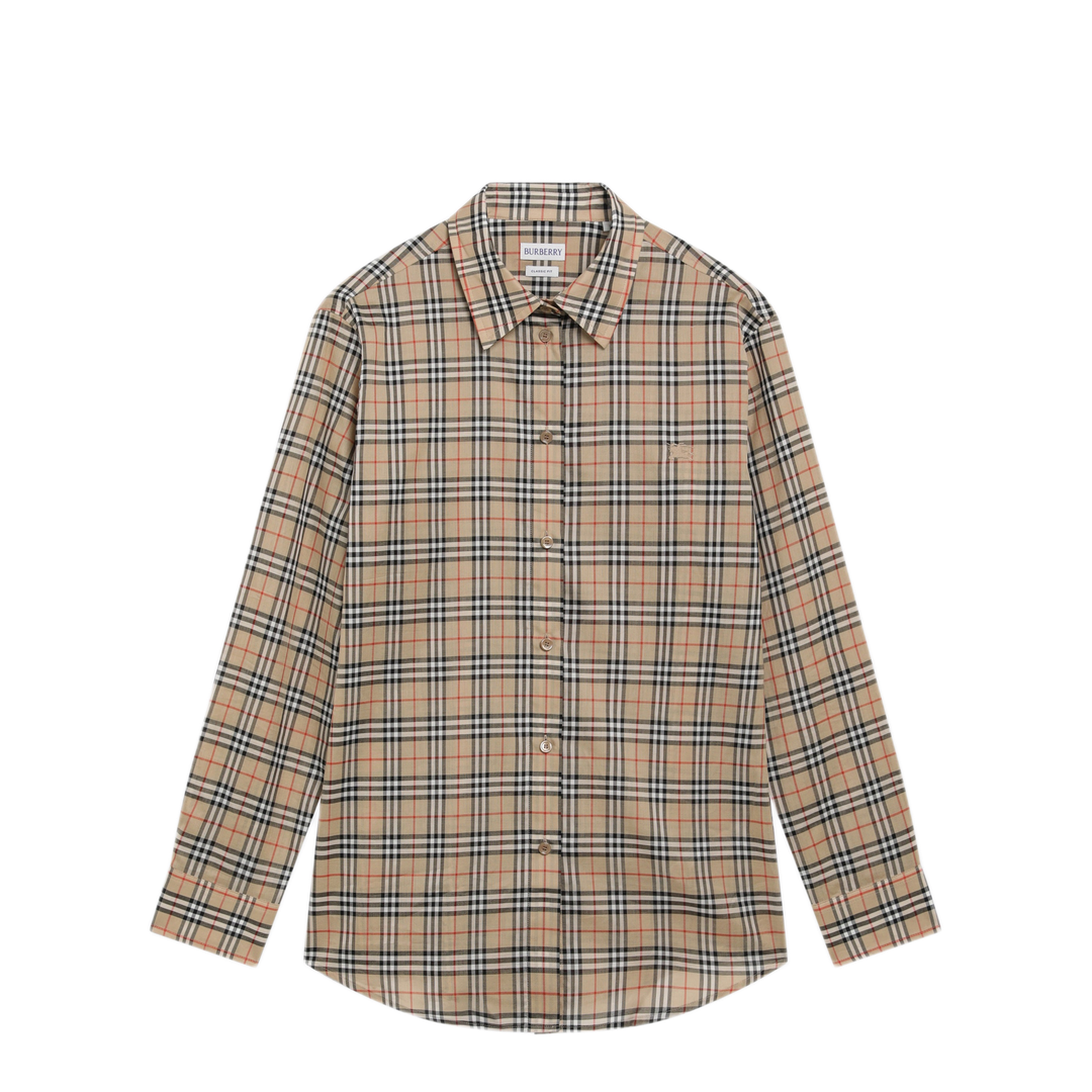 Beige Cotton Shirt with Check Pattern - Image 1