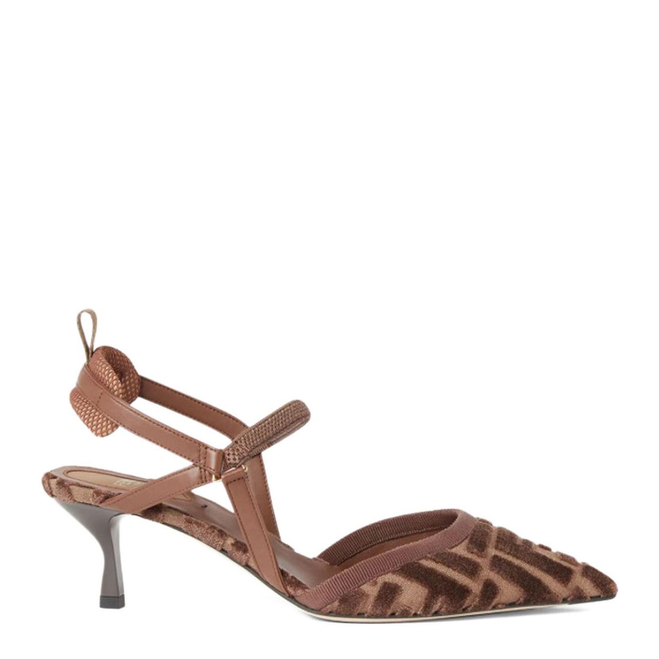 Brown FF Motif Jacquard Velvet Slingback Strap Pointed Toe - Image 5