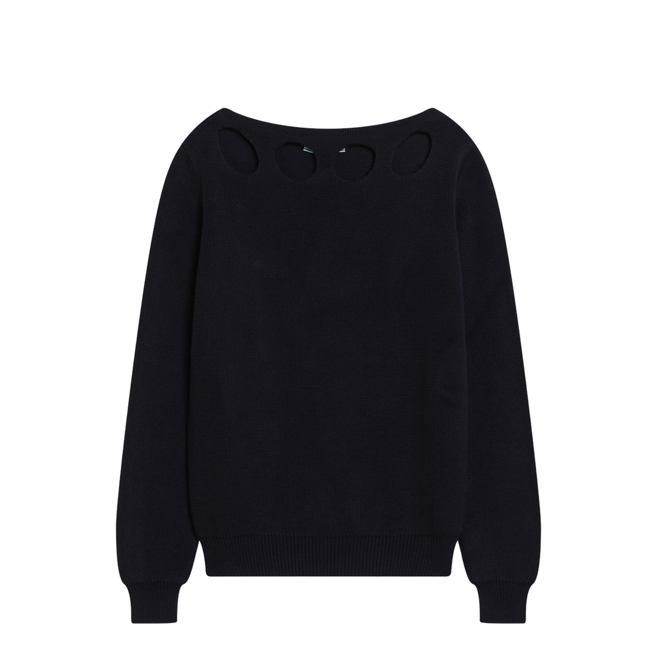 Blue Cotton Sweater with Geometric Details - Image 1